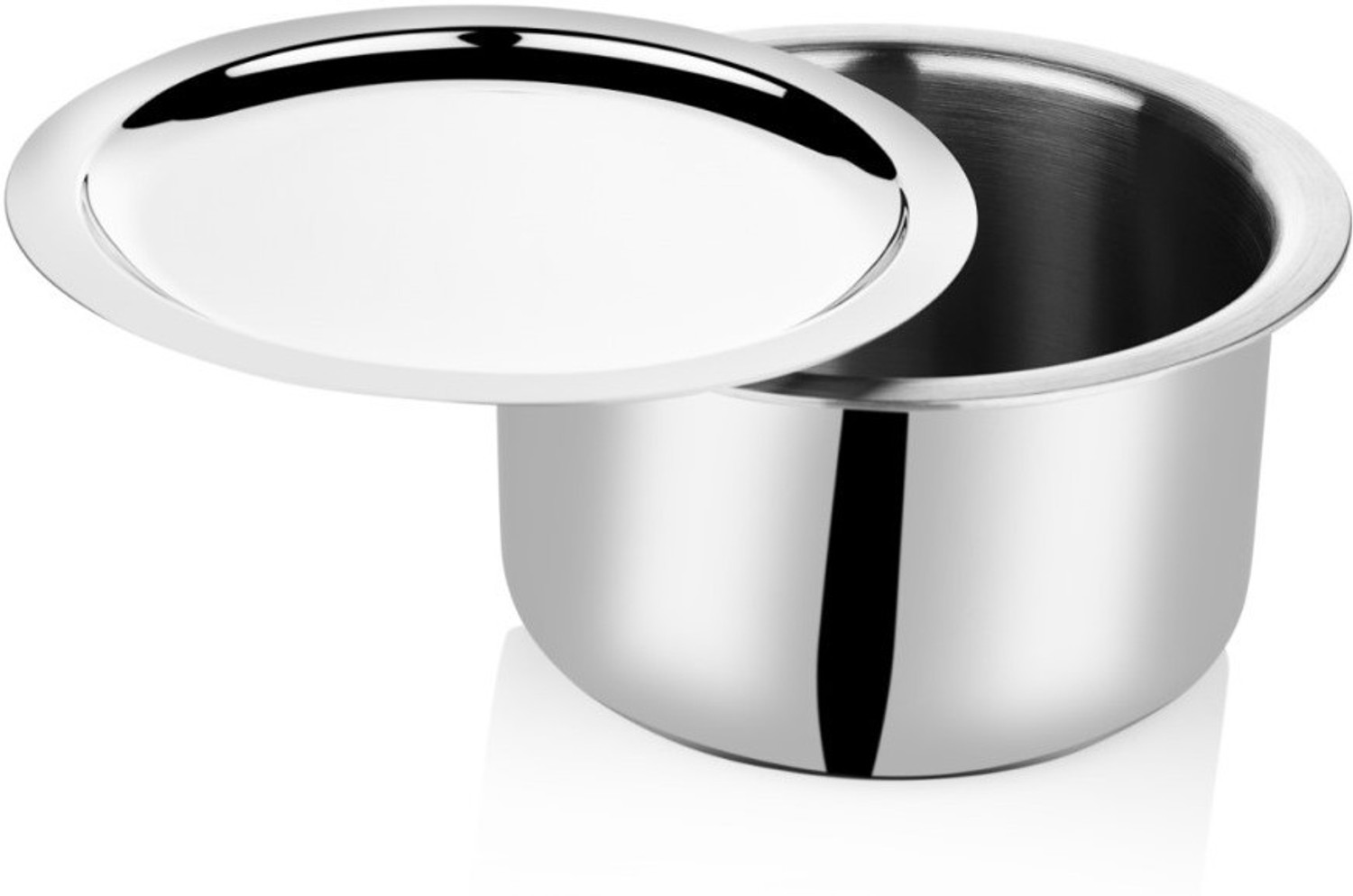 Image of CraftedCutlery Heavy Stainless Steel Tope With Lid | Bhagola | Patila | Flat Bottom Tope 2.5 L capacity 22 cm diameter (Stainless Steel, Induction Bottom)