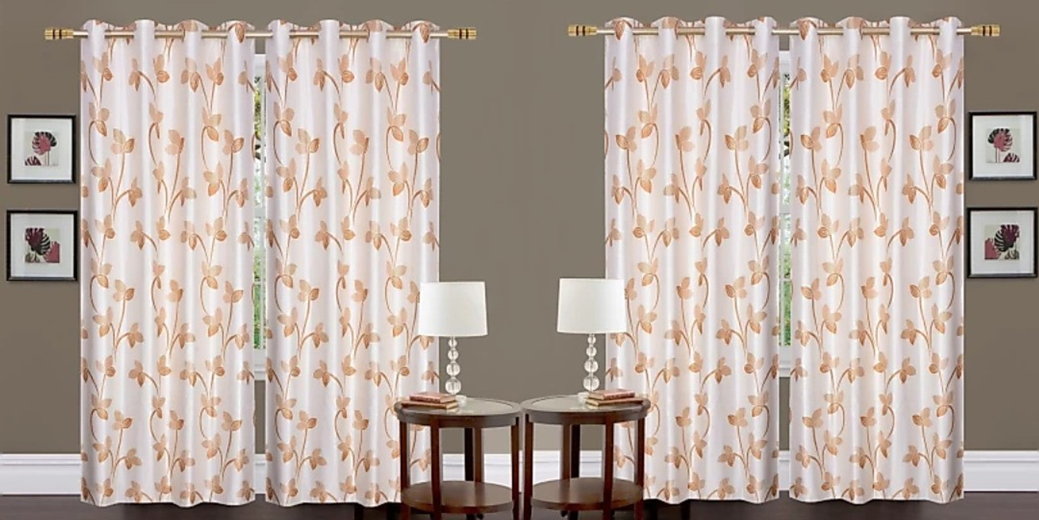 Image of Flipkart SmartBuy 274 cm (9 ft) Long Door Polyester Curtain (Pack Of 4) (Beige, Floral)