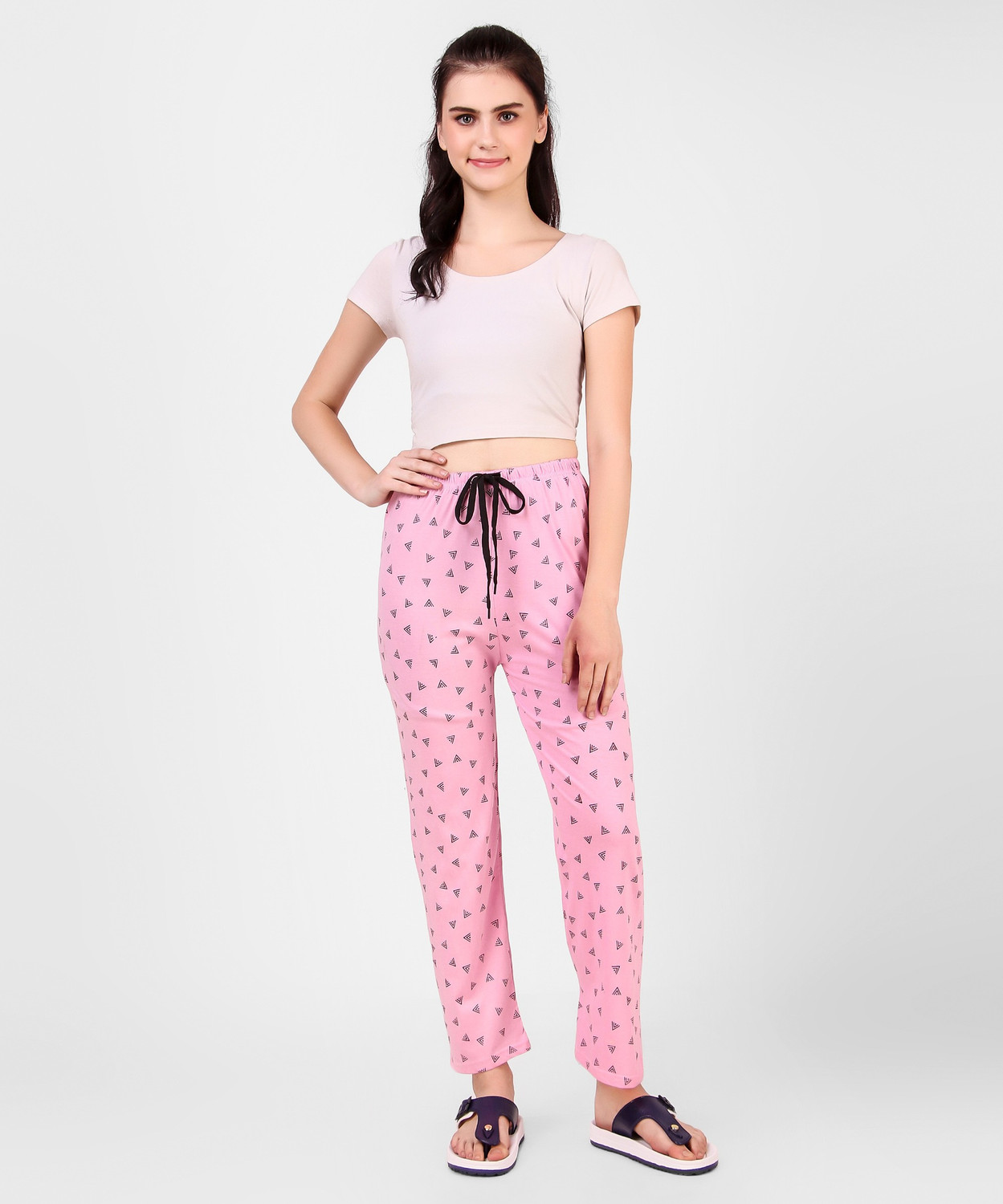 Image of Christy World Women Printed Pink Track Pants