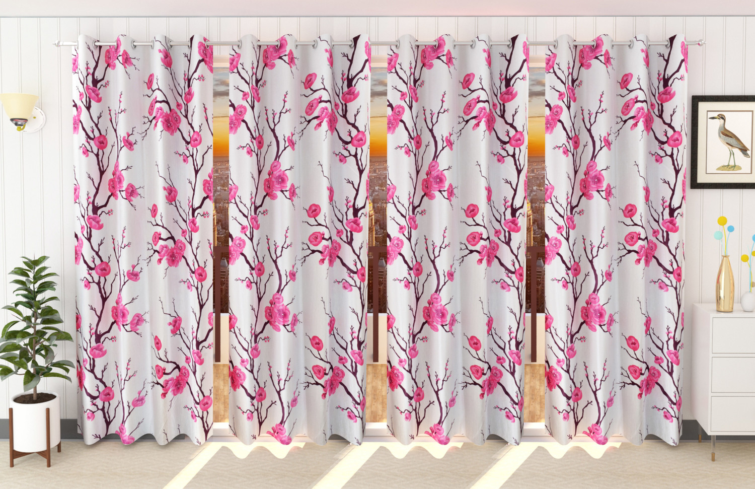 Image of Flipkart SmartBuy 274 cm (9 ft) Long Door Polyester Curtain (Pack Of 4) (Beige, Floral)