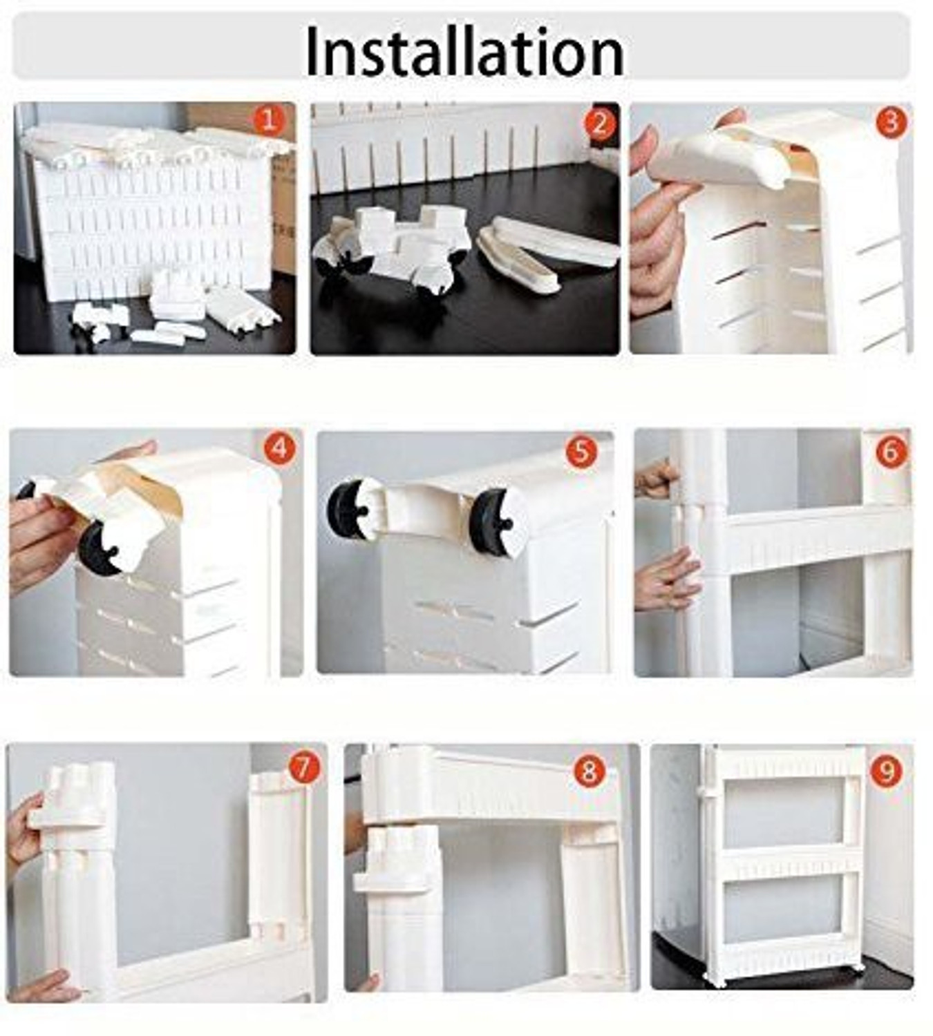 Image of QUISTAL 4 Layer Storage Organizer Multipurpose Slim Rack | White 4 Tier Utility Shelf with Wheels for Kitchen, Bedroom, Bathroom Plastic Kitchen Trolley (DIY(Do-It-Yourself))