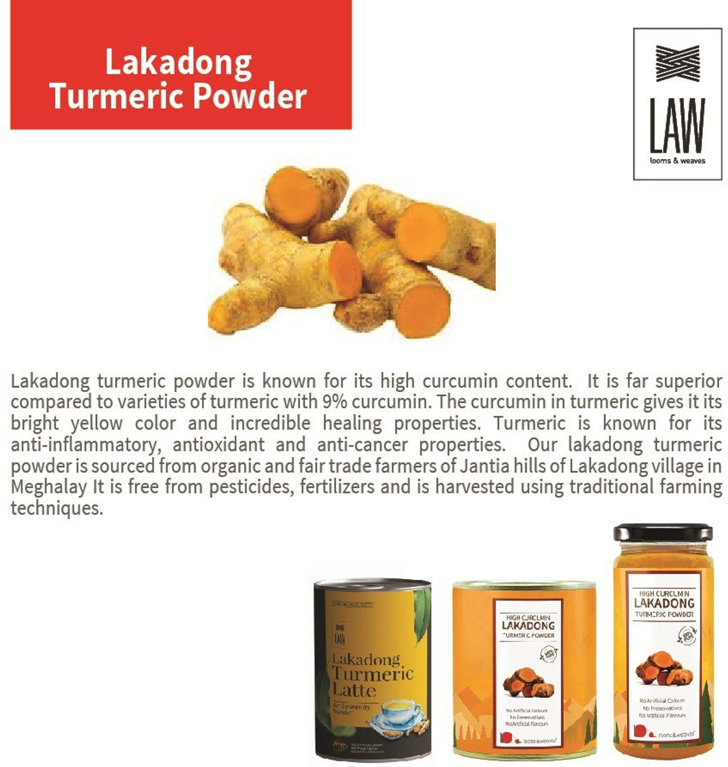 Image of looms & weaves Curcumin Lakadong Turmeric Powder - 100gm (100 g)