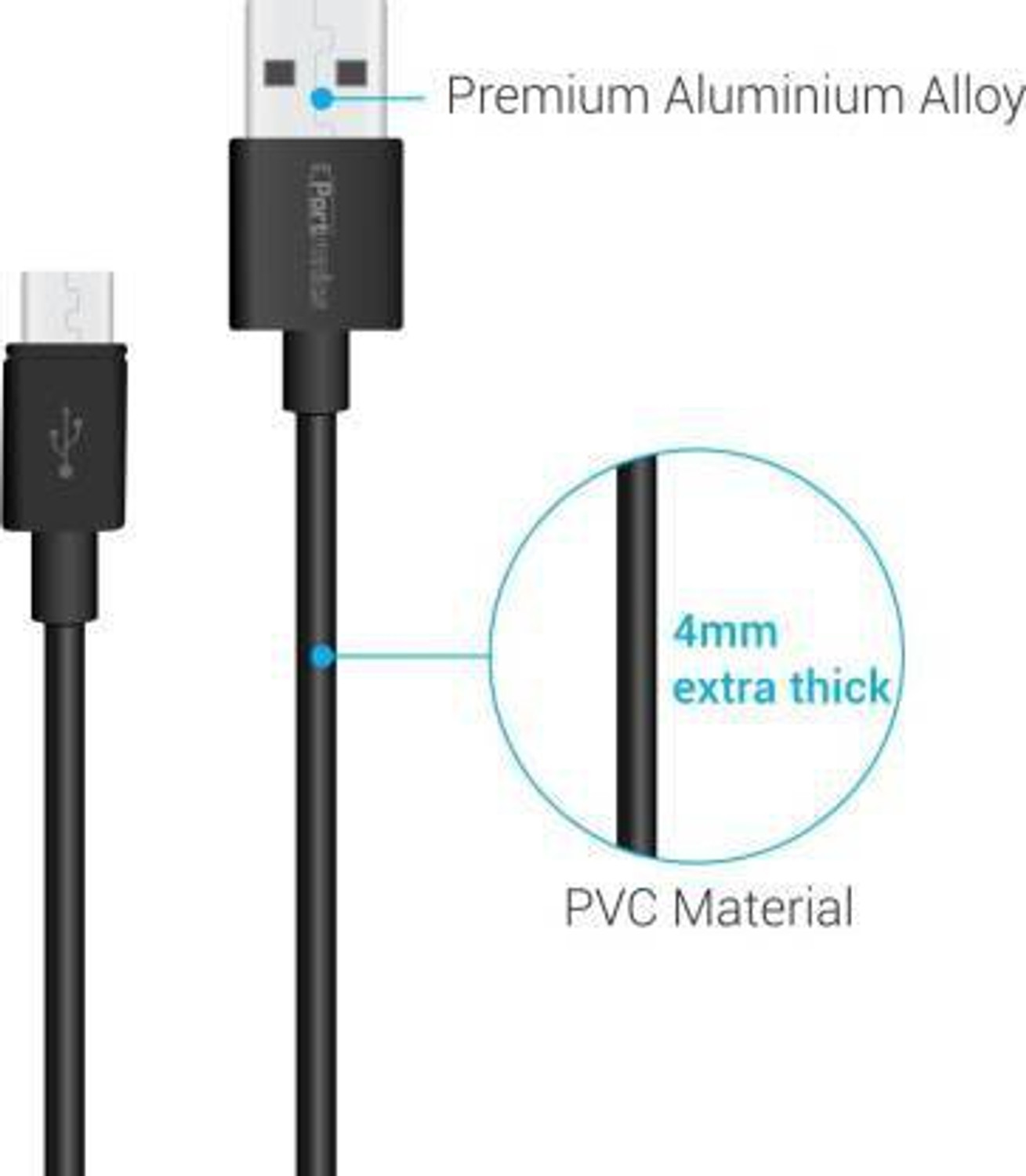 Image of Portronics Micro USB Cable 2 A 1 m POR654 (Compatible with All Phones & Tabs for Micro USB Devices, Black, One Cable, USB Type A To Micro USB)