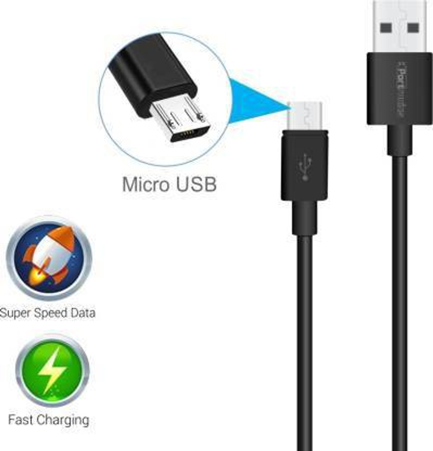 Image of Portronics Micro USB Cable 2 A 1 m POR654 (Compatible with All Phones & Tabs for Micro USB Devices, Black, One Cable, USB Type A To Micro USB)