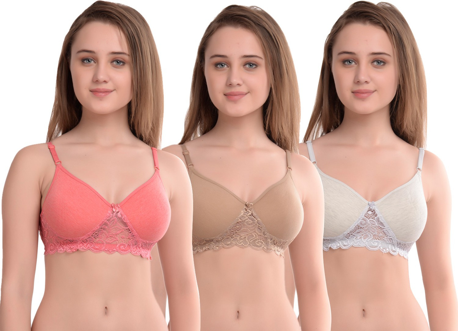 Image of BOOMSHY Pack of 3 Women Full Coverage Heavily Padded Bra (Multicolor)