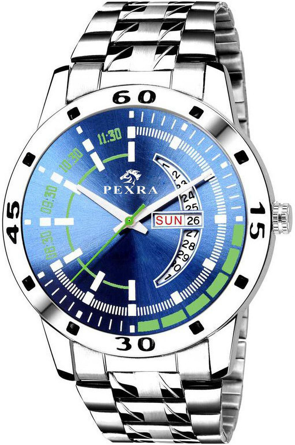 pexra PEXRA Blue Dial & Silver Strap Exclusive Design,Day & Date Functioning Watch for Boys,Stylish New Steel Chain With New Sports Design,High…