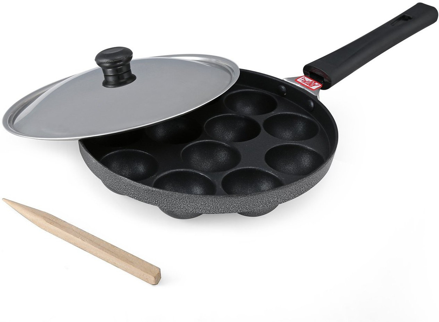 Image of ANJALI DAL12 Appa Patra Diamond Series, Black Tawa 25 cm diameter with Lid (Hard Anodised, Non-stick, Induction Bottom)