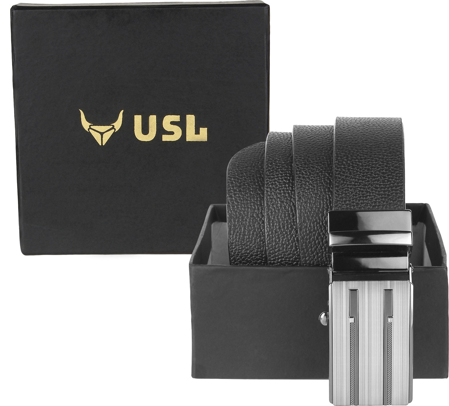 Image of USL Men Casual Black Genuine Leather Reversible Belt