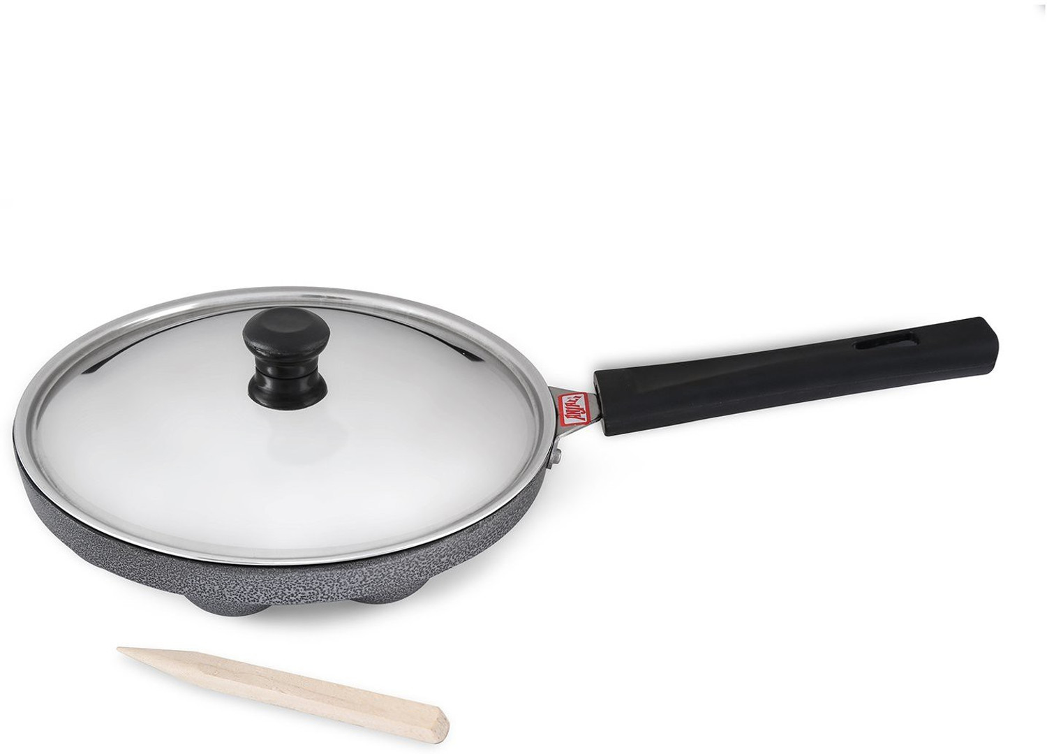 Image of ANJALI DAL12 Appa Patra Diamond Series, Black Tawa 25 cm diameter with Lid (Hard Anodised, Non-stick, Induction Bottom)