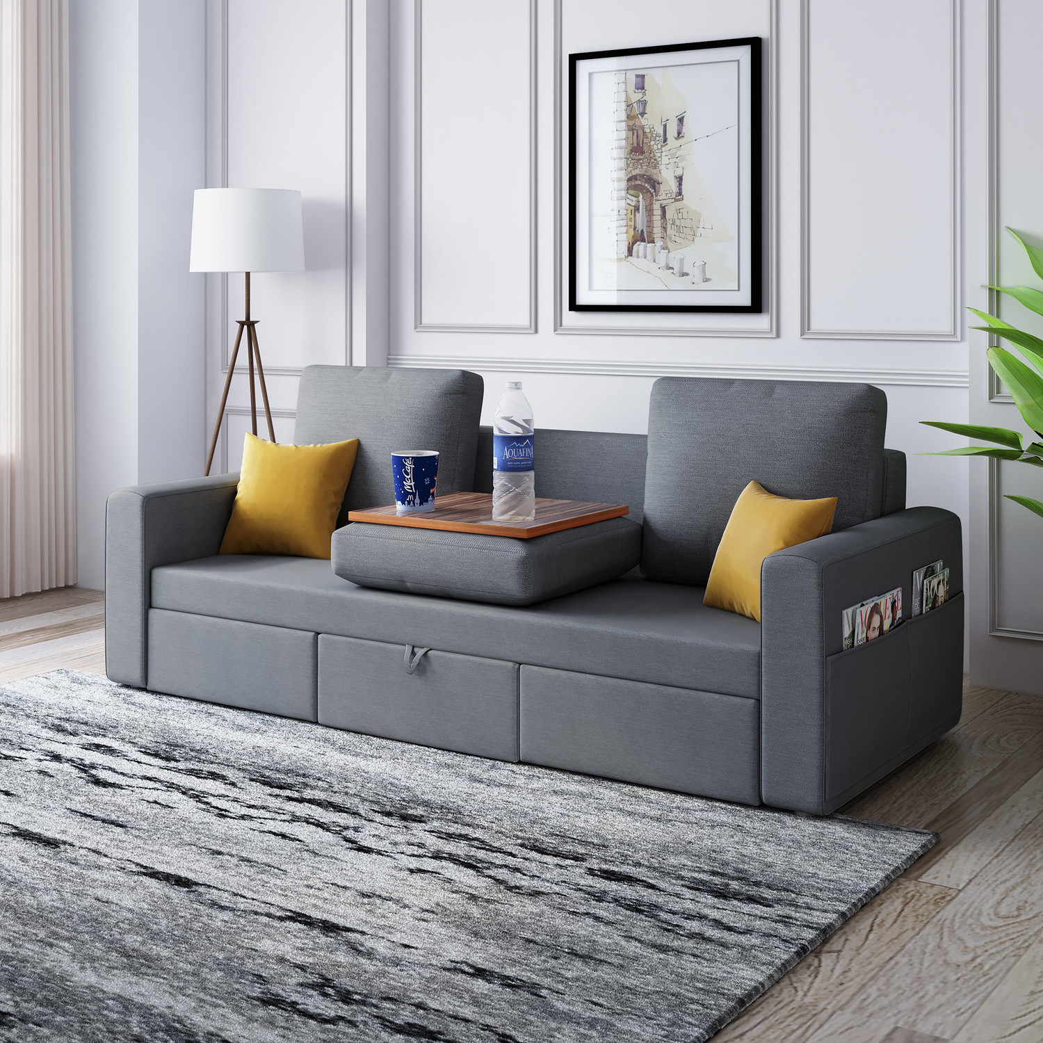 Image of Bharat Lifestyle Kohinoor Fabric 8 Seater Sofa (Finish Color - Blue & Grey, DIY(Do-It-Yourself))