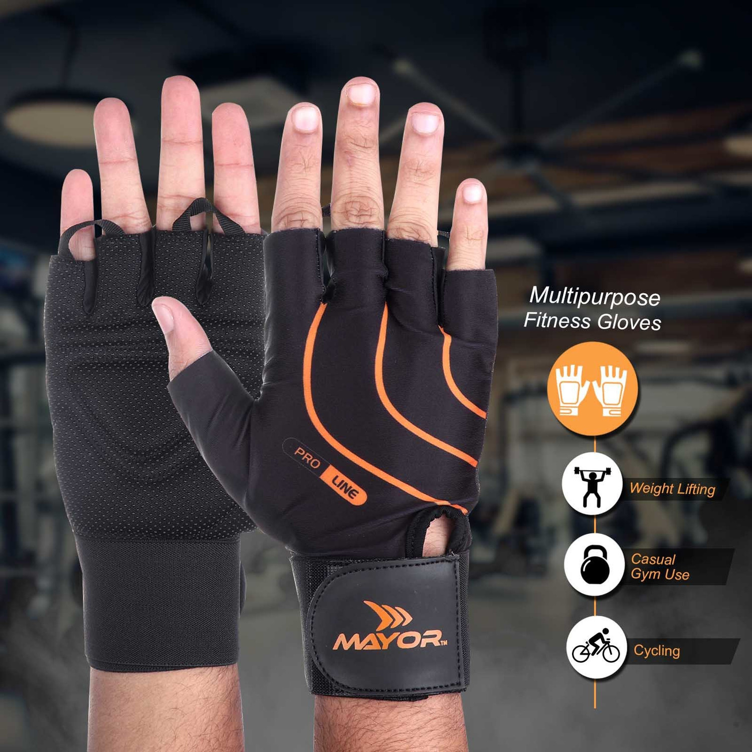 Image of MAYOR Mercury Gym Gloves Gym & Fitness Gloves (Black, Orange)