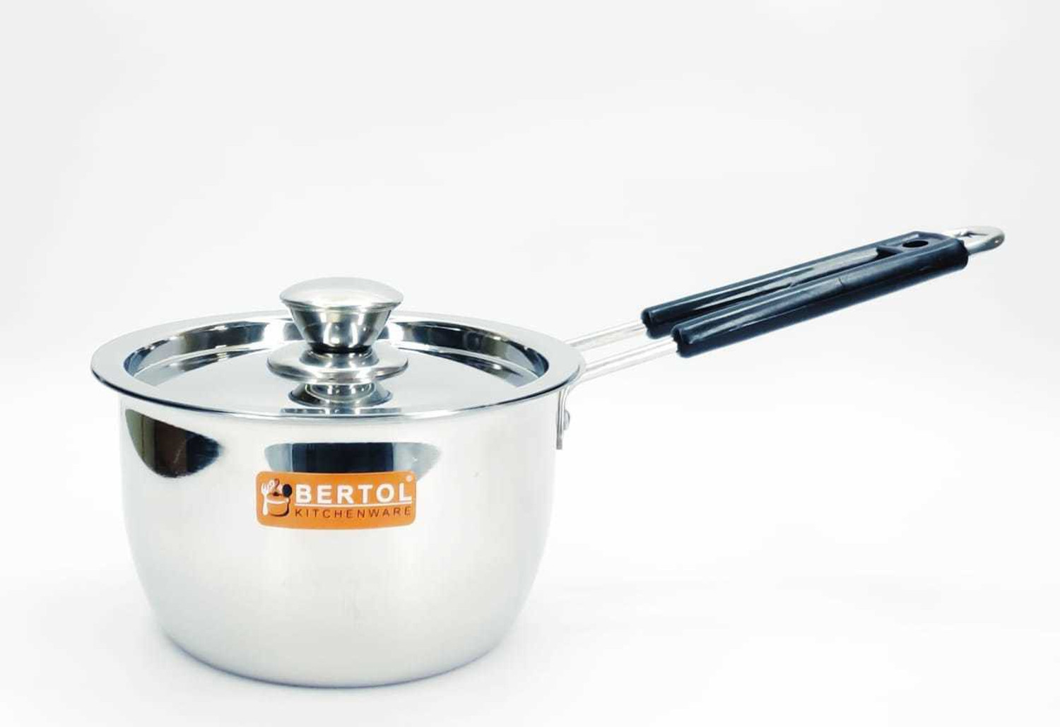 Image of BERTOL KITCHENWARE Stainless Steel Flat Base Belly Saucepan With Steel Lid Sauce Pan 18 cm diameter with Lid 1.5 L capacity (Stainless Steel)