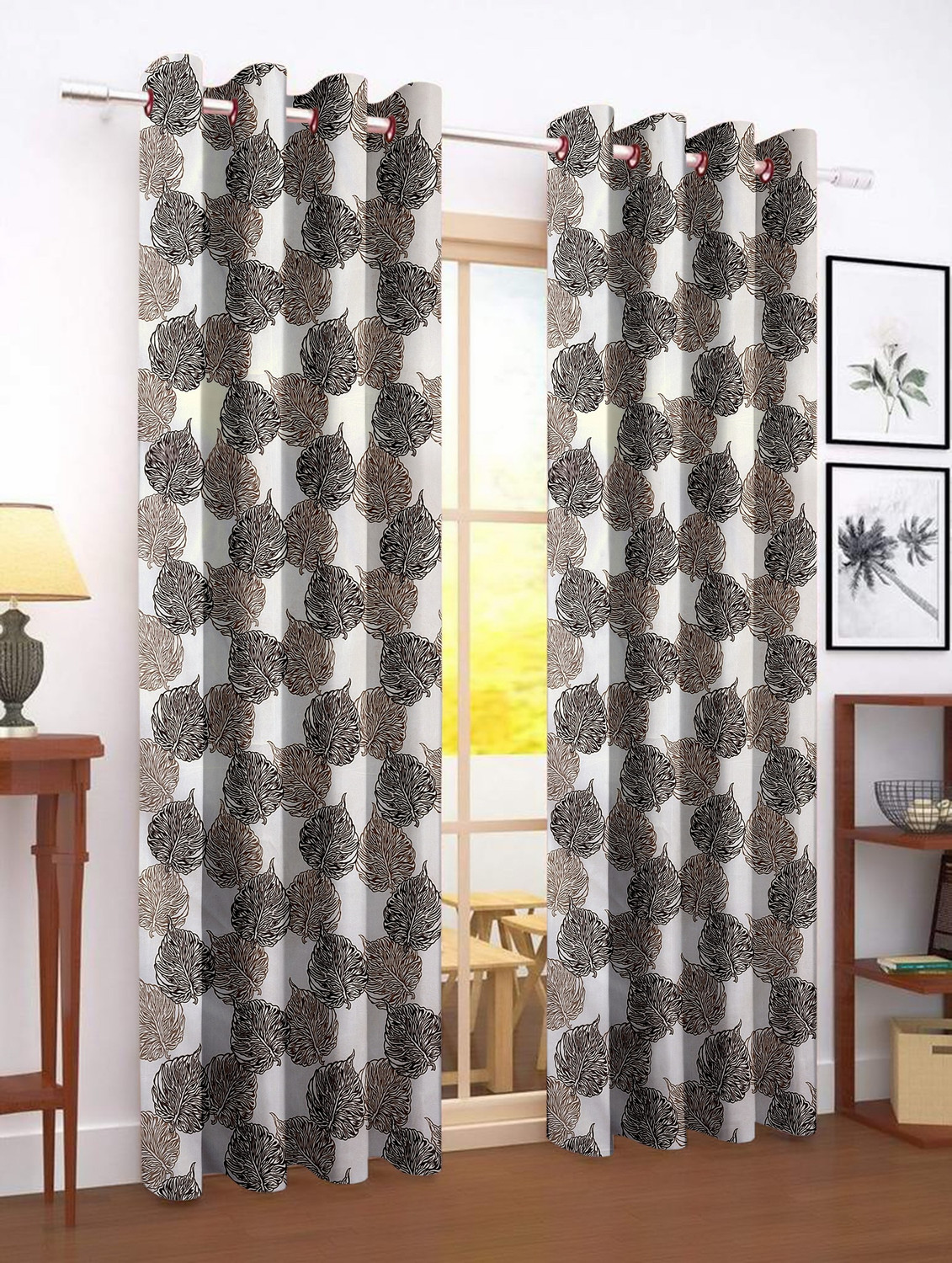 Image of Kraftiq Homes 214 cm (7 ft) Door Polyester Semi Transparent Curtain (Pack Of 2) (Brown, Printed)
