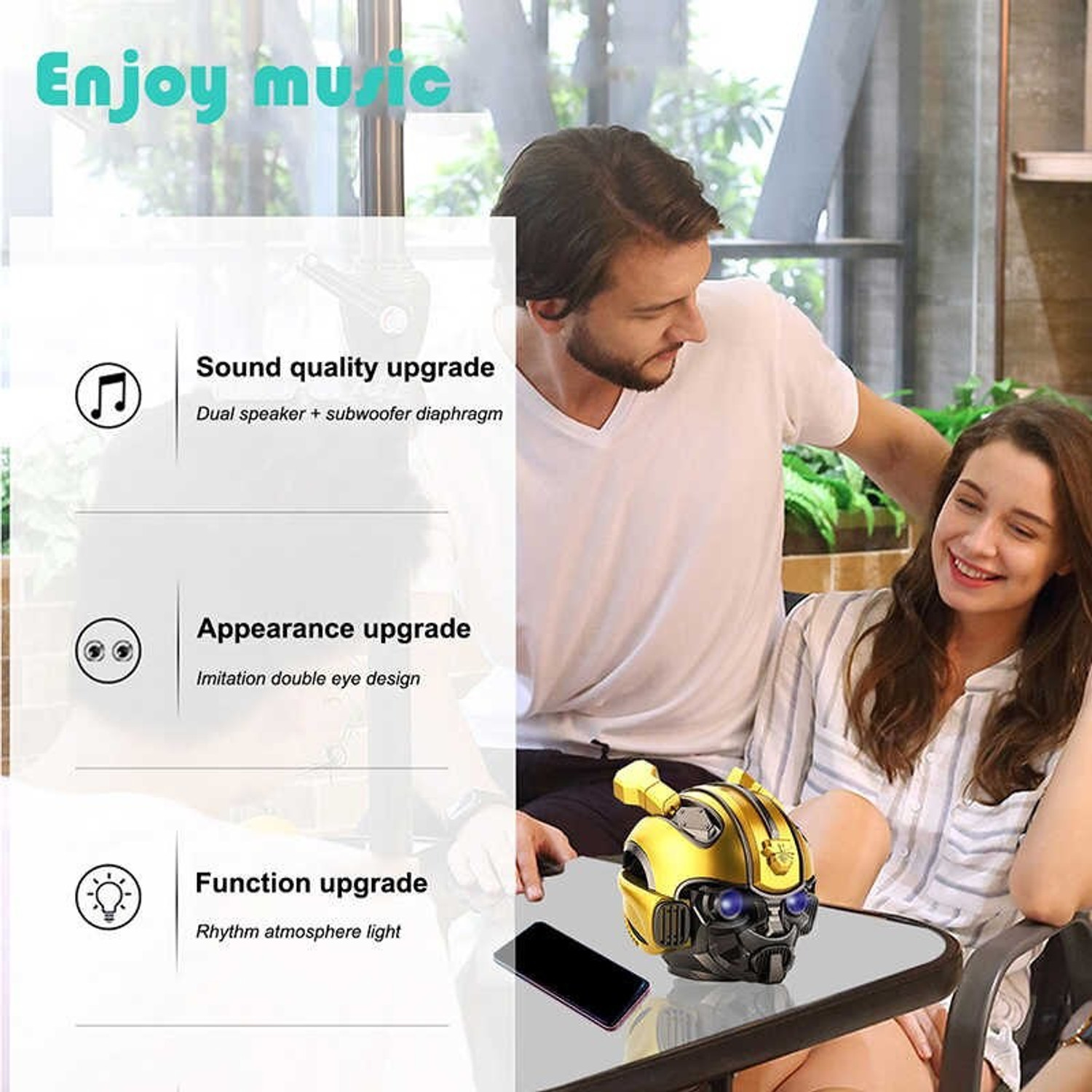 Image of Rocketek Bumblebee Helmet Lighting Eye Stereo FM Radio Mp3 TF Card Supported Subwoofer Wireless Bluetooth 5 W Bluetooth Speaker (Yellow, Stereo Channel)