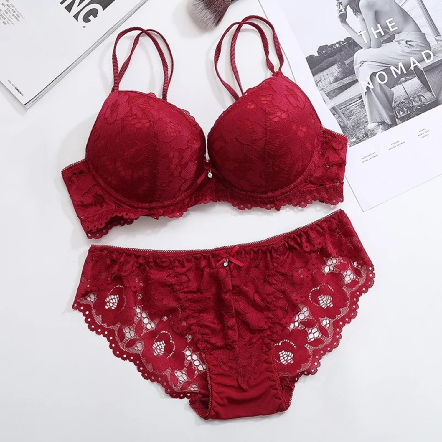 Image of DealSeven fashion Bra & Panty Set Solid Pink Lingerie Set