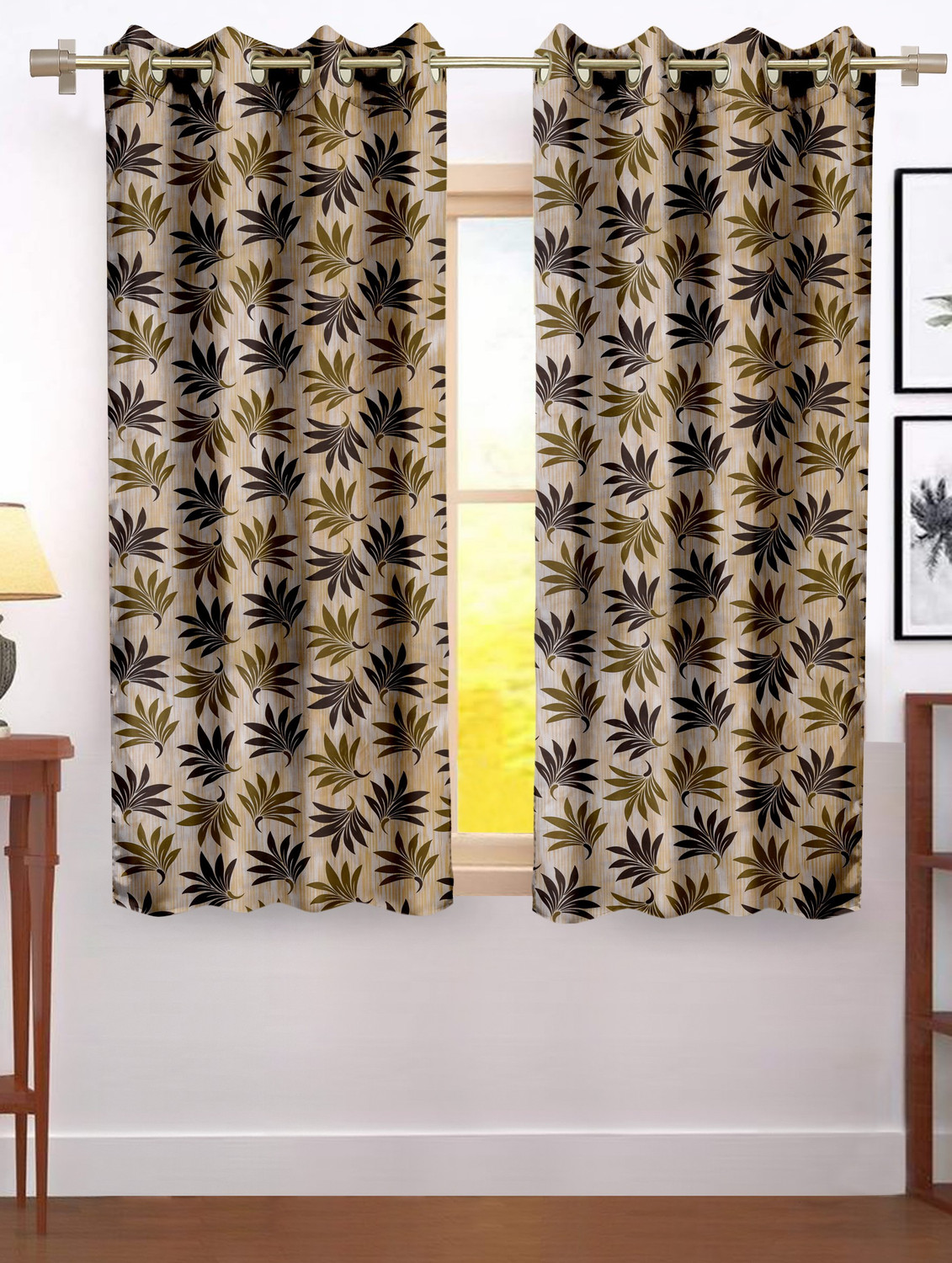 Image of Cortina 270 cm (9 ft) Long Door Polyester Semi Transparent Curtain (Pack Of 2) (Grey, Floral)