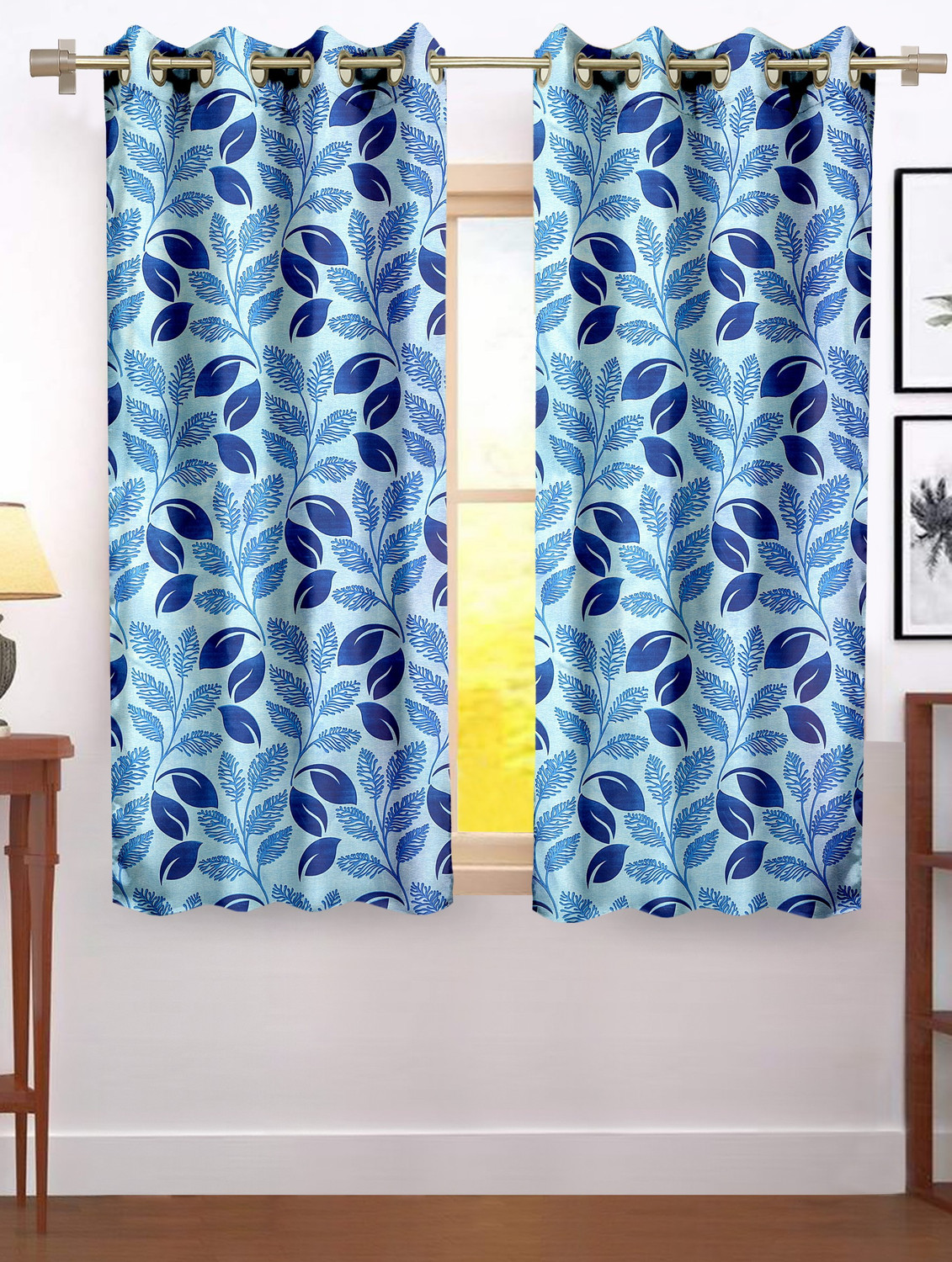 Image of Cortina 270 cm (9 ft) Long Door Polyester Semi Transparent Curtain (Pack Of 2) (Grey, Floral)