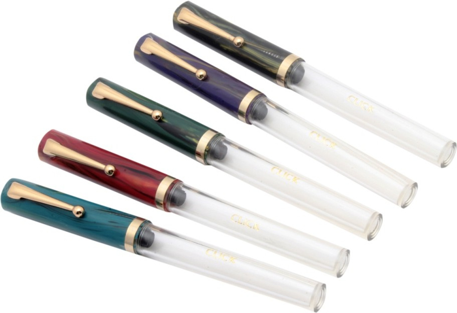 Image of Ledos SET OF 5 Click Eyedropper Demonstrator Fountain Pen Marbled Cap Iridium Nib New Fountain Pen (Pack of 5, Ink Color - Blue)
