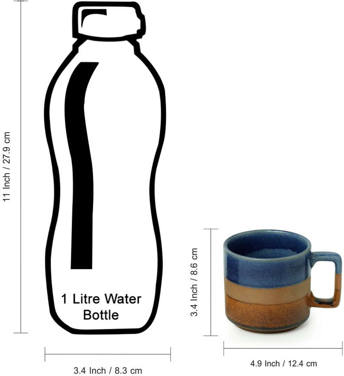 Image of ExclusiveLane Pack of 2 Ceramic Hand Glazed Studio Pottery (Blue, Brown, Cup Set)