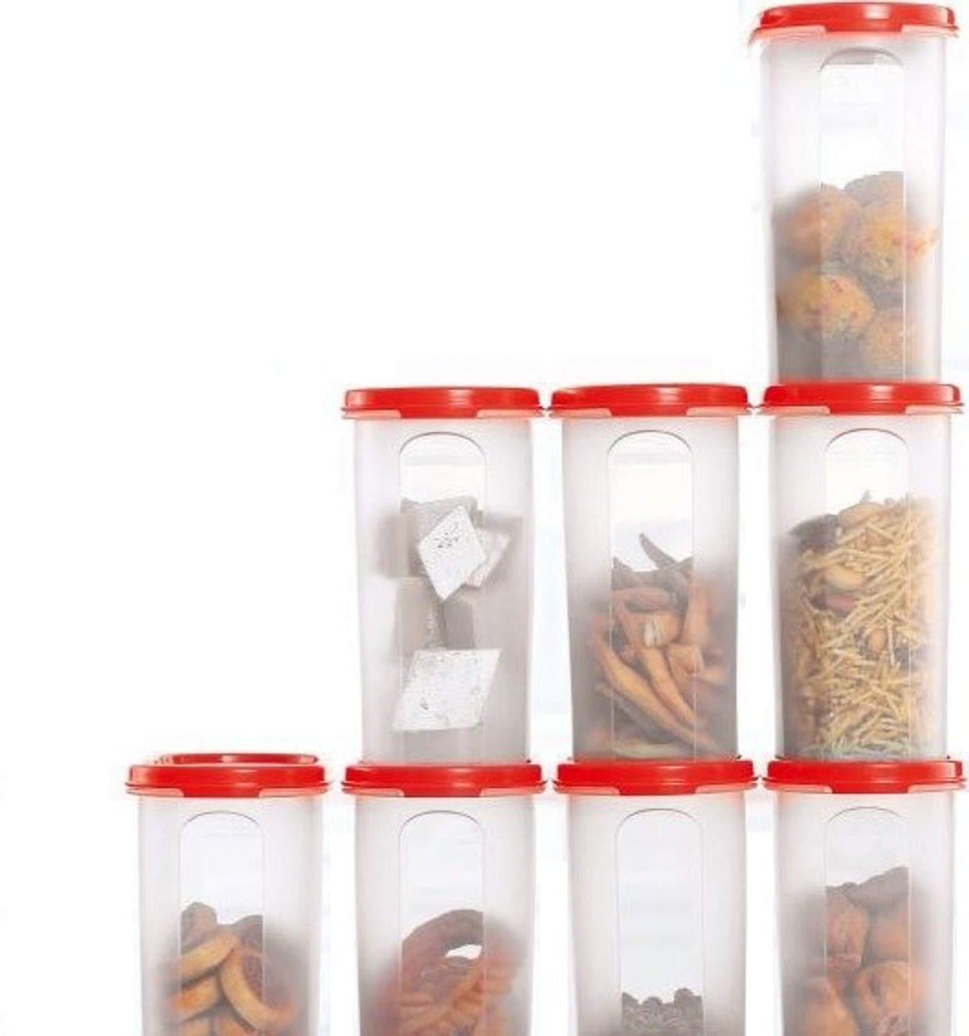 Image of TUPPERWARE Steel Grocery Container - 2.3 L (Pack of 8, Red)