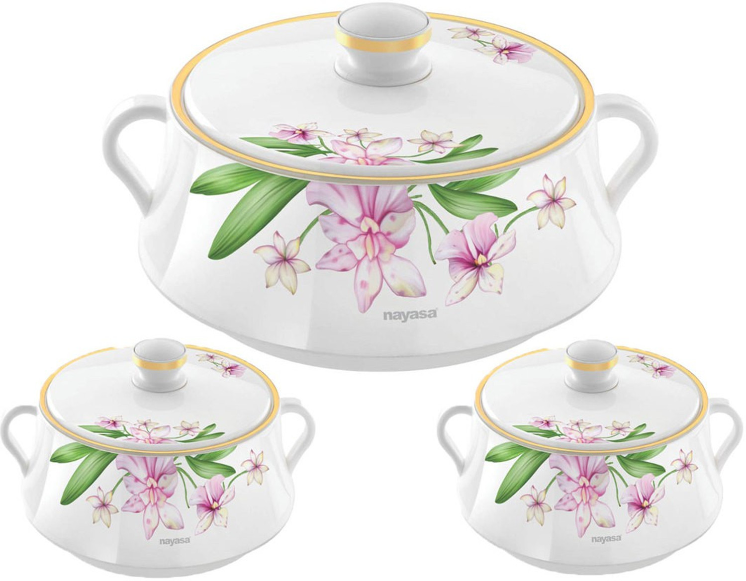 Image of NAYASA Bethany Insluated Casserole| Set Of 3 | Small |Stainless Steel Inner|Food Grade| Pack of 3 Thermoware Casserole Set (500 ml, 1000 ml, 1500 ml)
