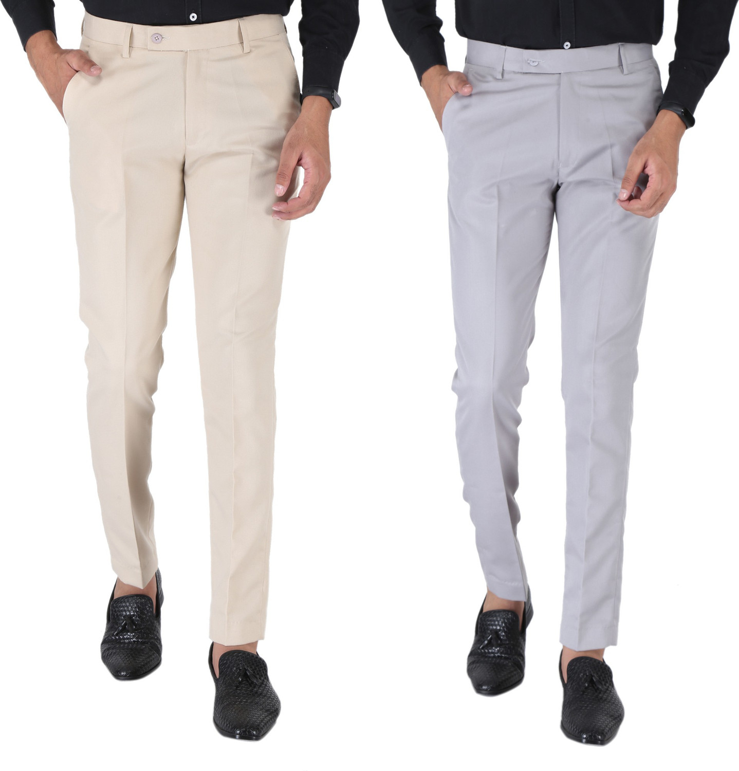 Image of Sucheh Gwalior Pack of 2 Men Regular Fit Grey Cotton Blend Trousers