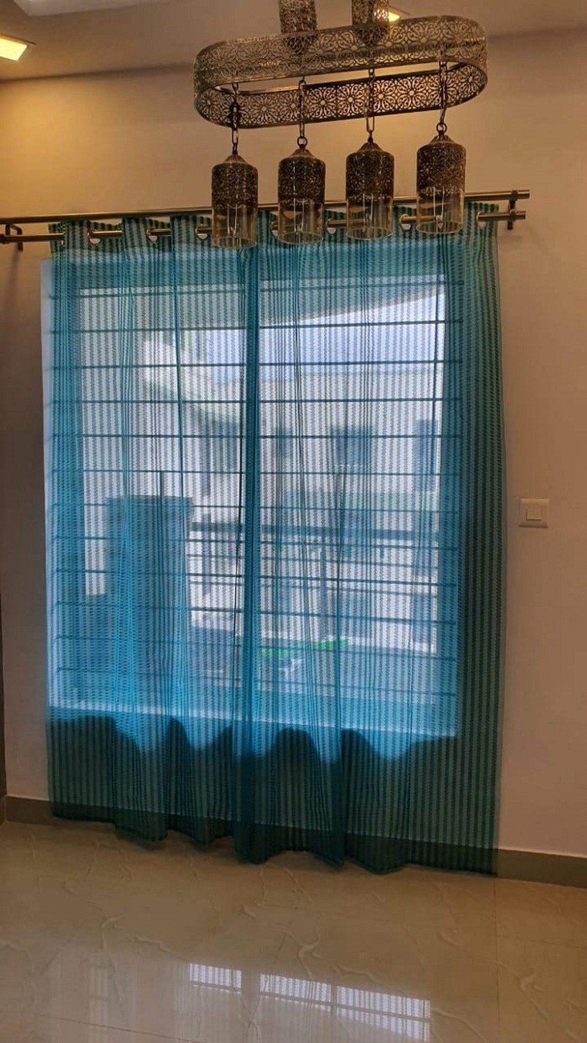 Image of MSD Decor Hub 152 cm (5 ft) Window Polyester Transparent Curtain (Pack Of 2) (Aqua, Embroidered)