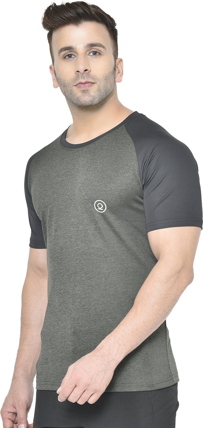 Image of CHKOKKO Men Colorblock Round Neck Polyester Green, Black T-Shirt