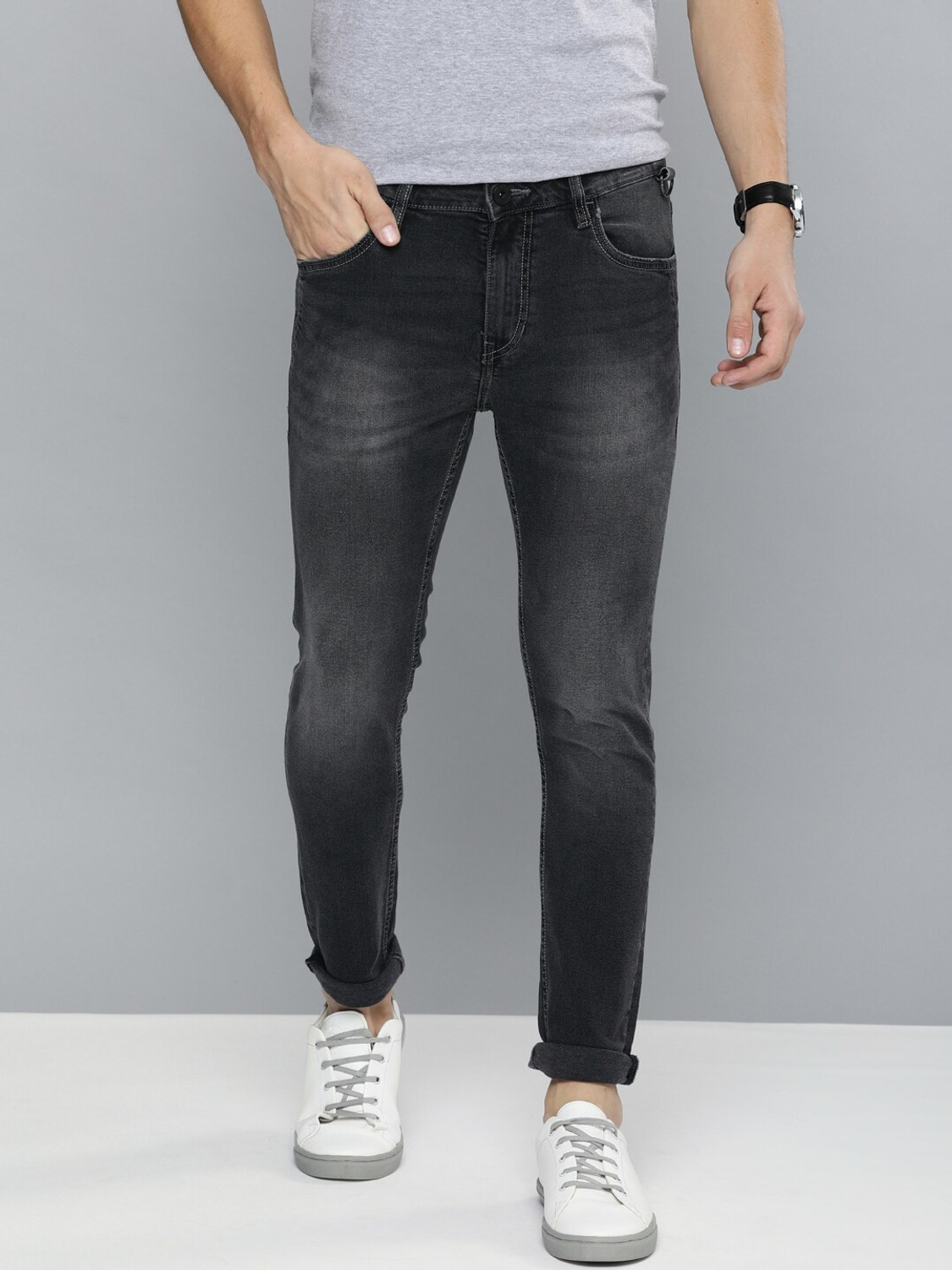 Image of Mast & Harbour Men Skinny Mid Rise Black Jeans