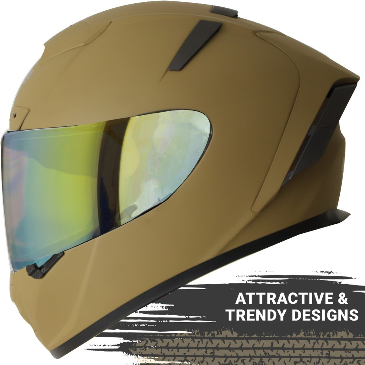 Image of Steelbird SA-2 7Wings Super Aeronautics Full Face Helmet in Matt Desert Storm Motorbike Helmet (Matt Desert Storm with Night Vision Gold Visor)