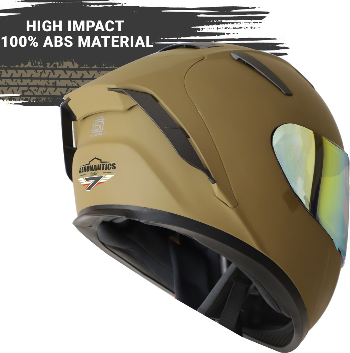 Image of Steelbird SA-2 7Wings Super Aeronautics Full Face Helmet in Matt Desert Storm Motorbike Helmet (Matt Desert Storm with Night Vision Gold Visor)
