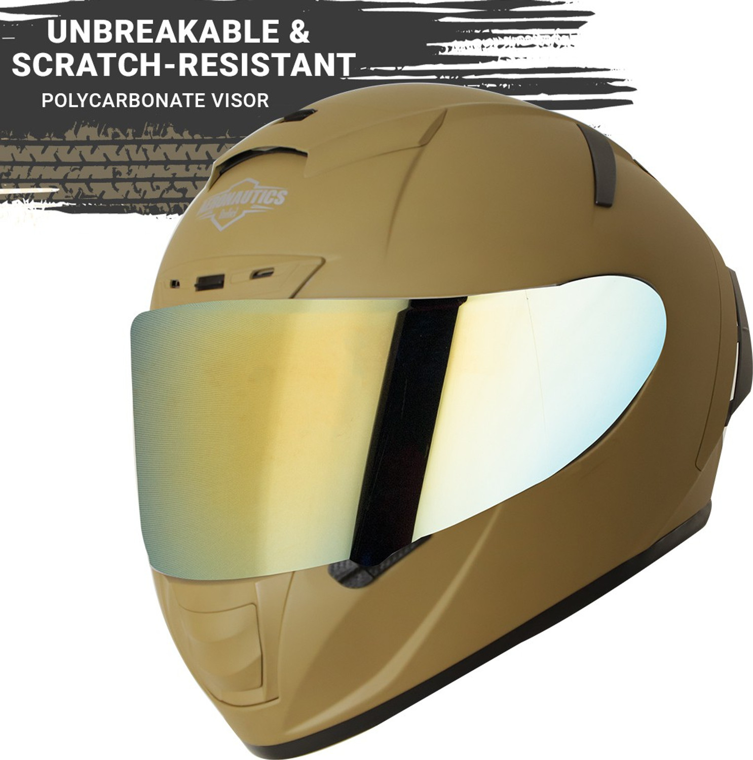 Image of Steelbird SA-2 7Wings Super Aeronautics Full Face Helmet in Matt Desert Storm Motorbike Helmet (Matt Desert Storm with Night Vision Gold Visor)