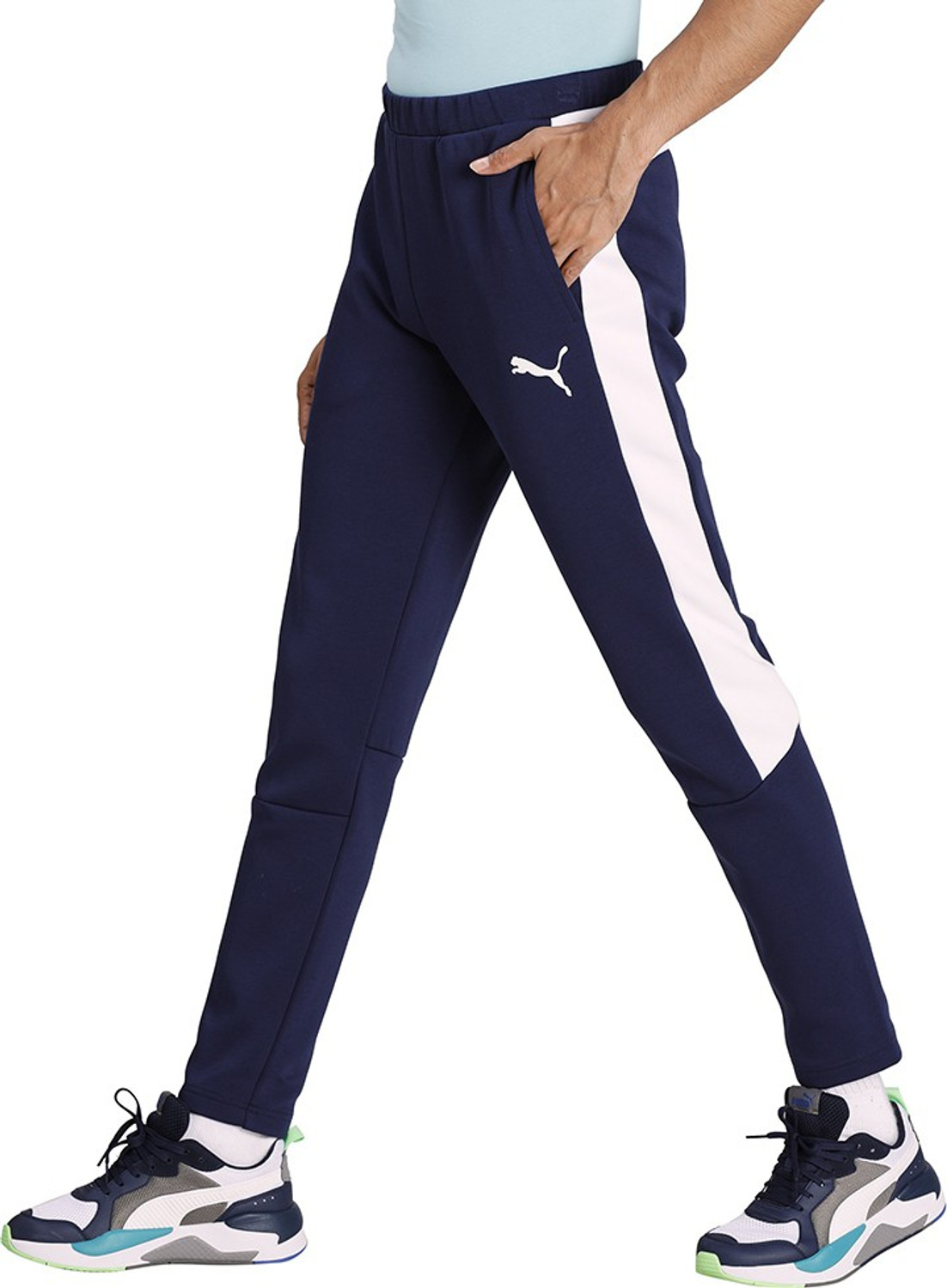 Image of PUMA EVOSTRIPE Core Pants Men Striped Blue Track Pants