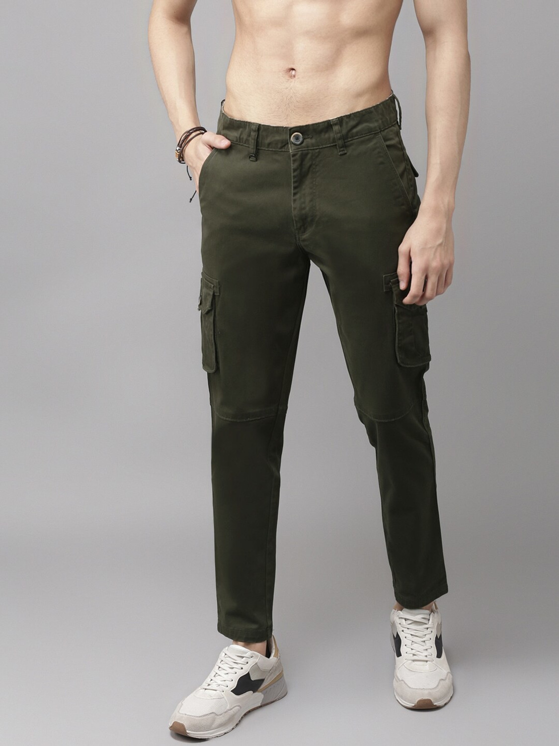 Image of Spykar Men Beige Pure Cotton Trousers