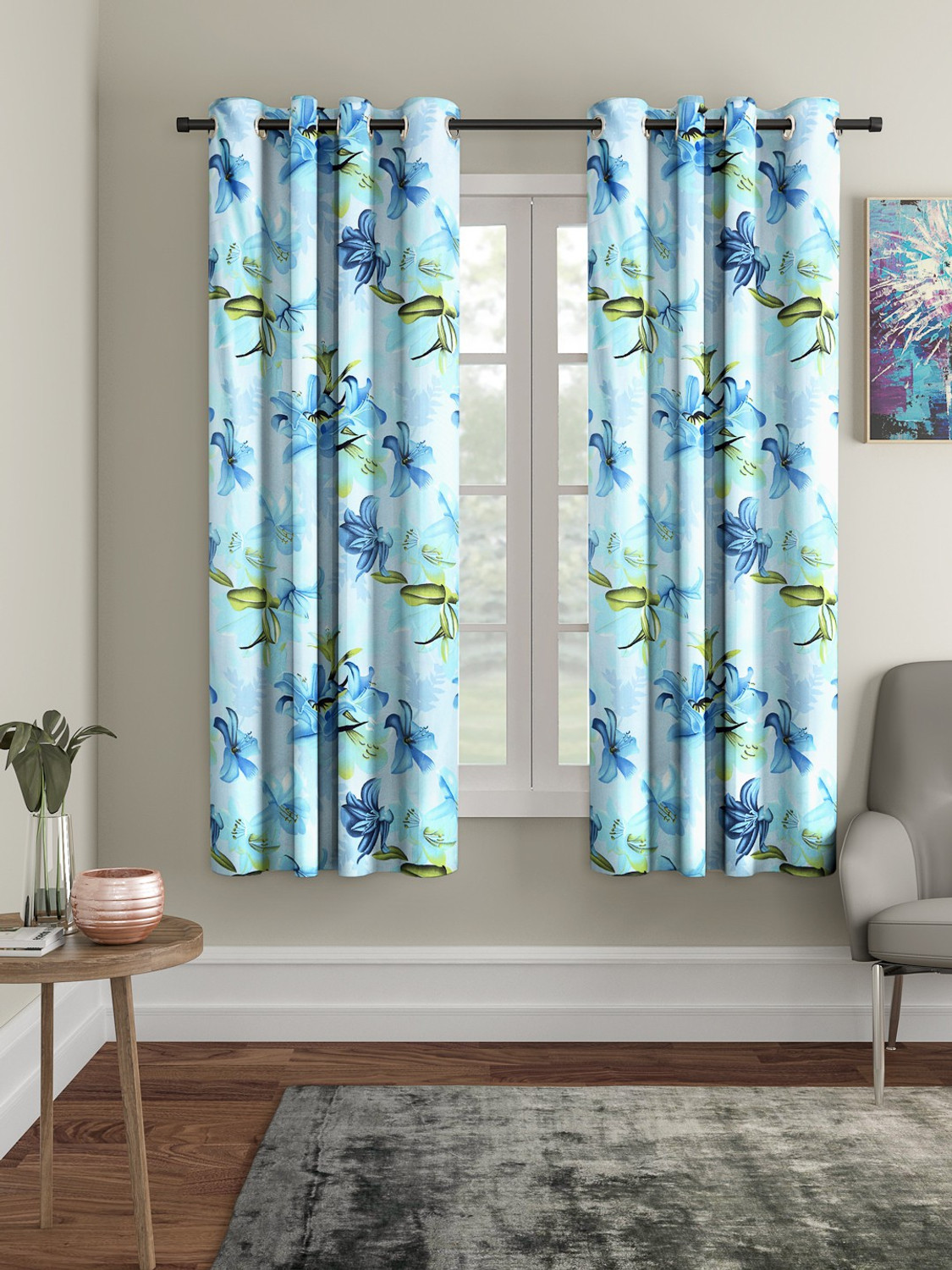 Image of TAJ TEXTILE 153 cm (5 ft) Window Cotton Room Darkening Curtain Single Curtain (Aqua green, Abstract)