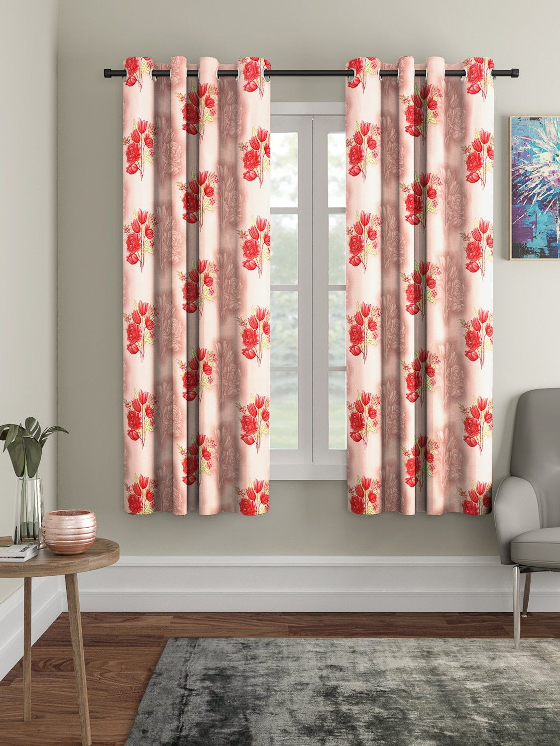 Image of TAJ TEXTILE 153 cm (5 ft) Window Cotton Room Darkening Curtain Single Curtain (Aqua green, Abstract)