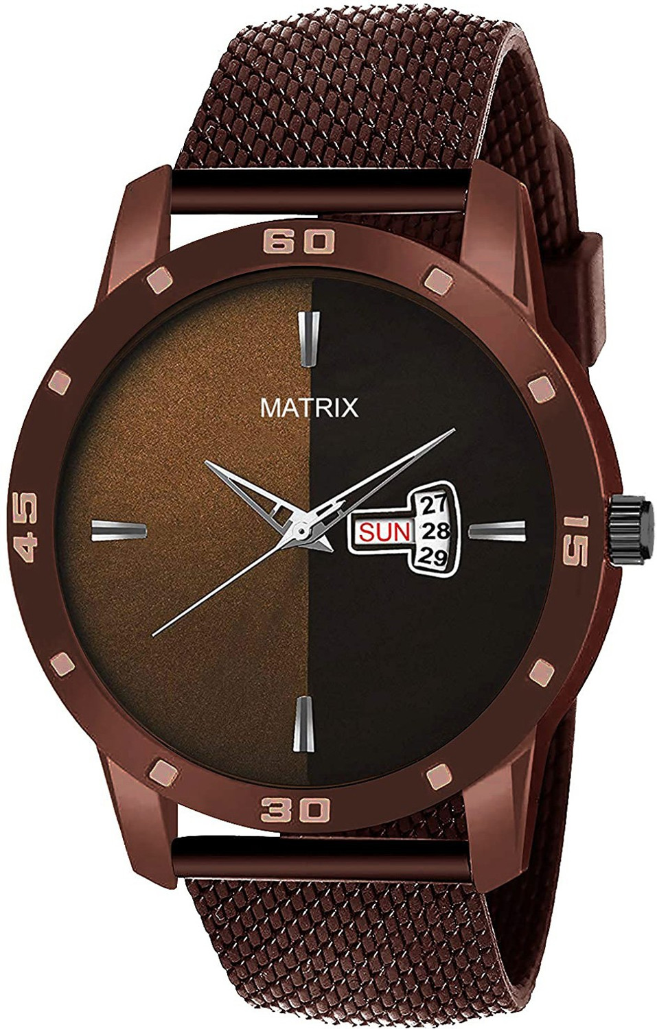 Image of MATRIX Silicon Mesh Strap Day & Date Functioning Analog Watch - For Men Pair Of 2 Black Analog Day & Date Wrist Watch