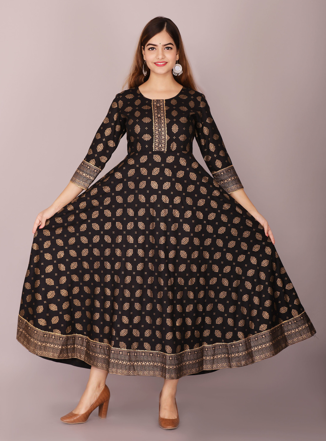Image of Aj Art Printed Viscose Rayon Anarkali Kurta for Women (Multicolor)