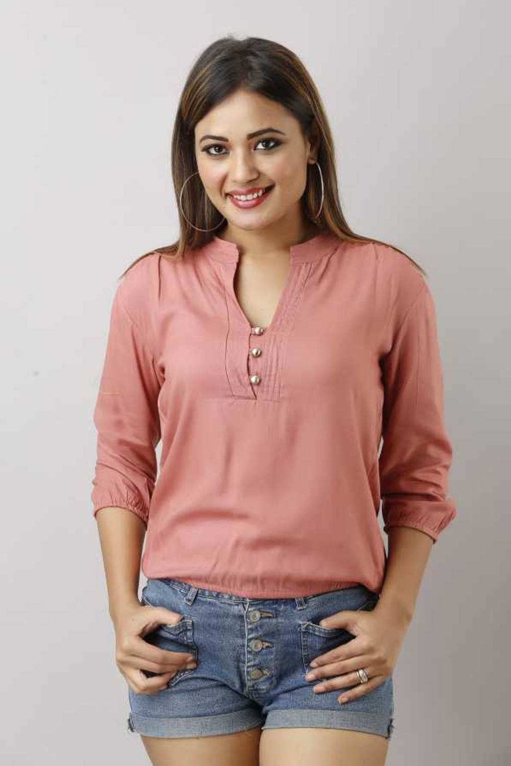 Image of Pittra4ever Casual Regular Sleeves Solid Women Pink Top