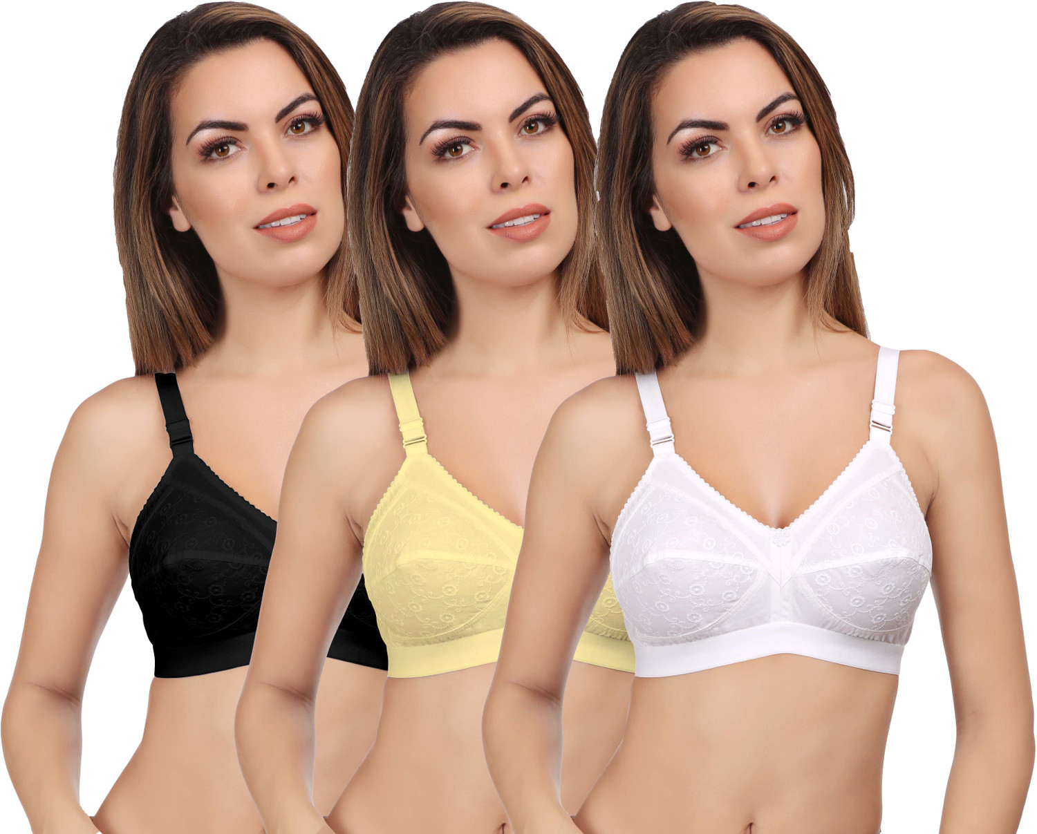 Image of Eve's Beauty Pack of 3 Women Full Coverage Bra (White, Black, Beige)