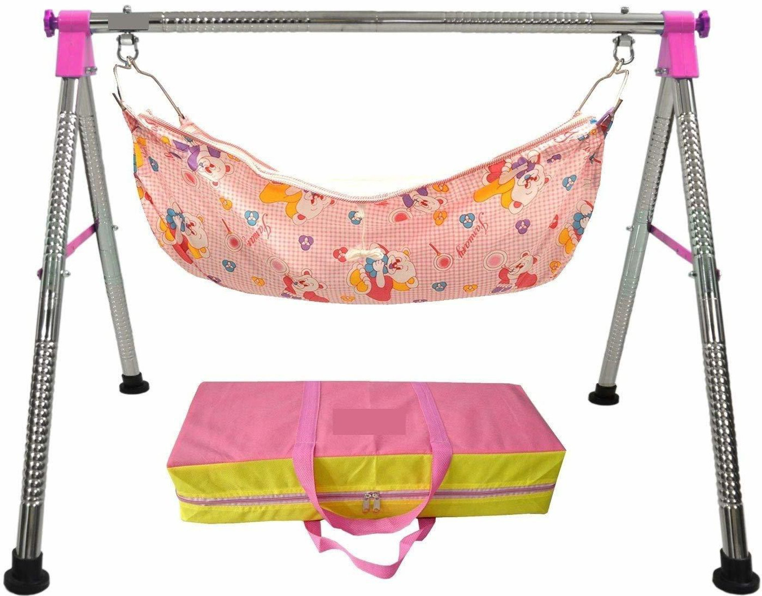 Image of Babanza Dream Time Wooden Cradle - Swing & Wheel Lock | Pine Wood | Scratch Resistant (Brown)