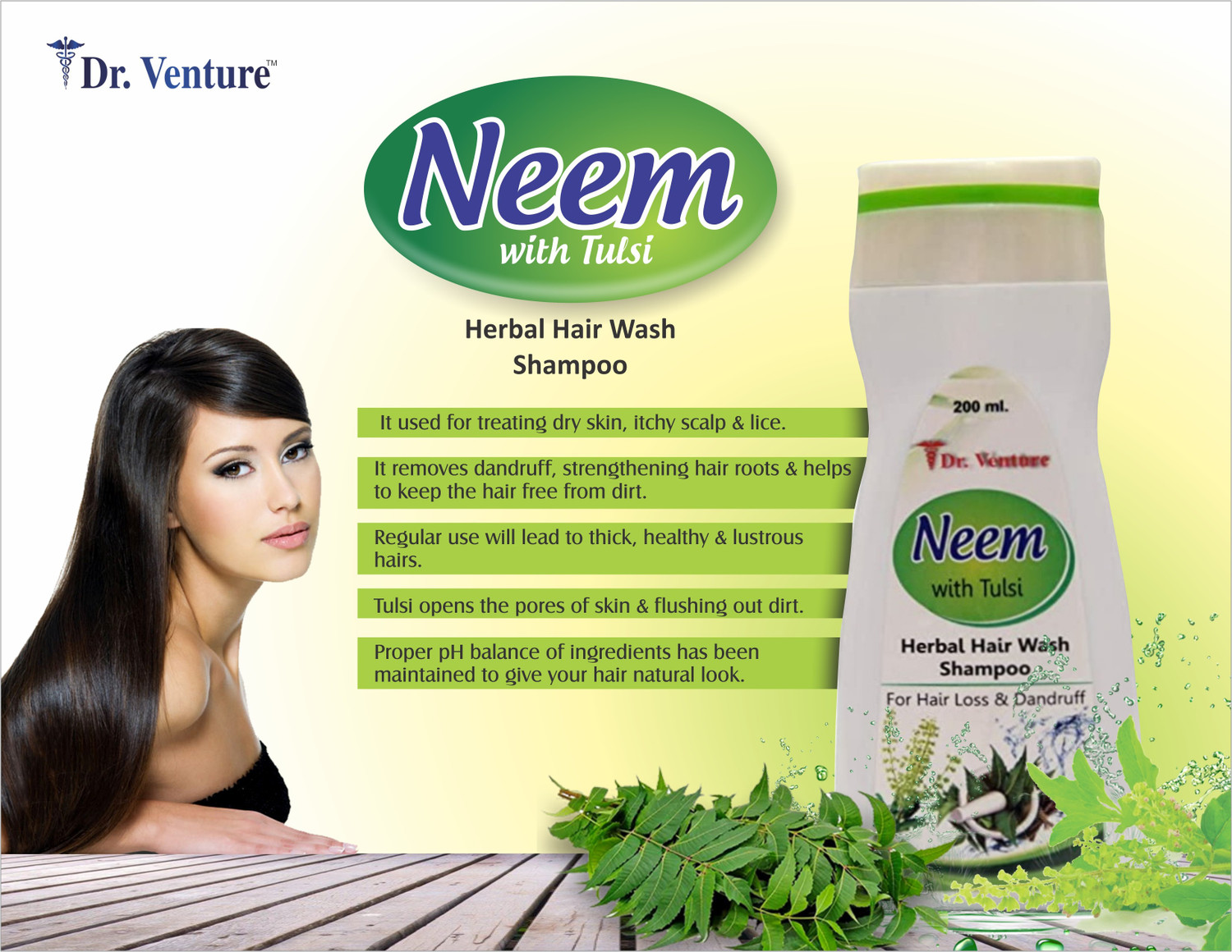 Image of Dr Venture Neem With Tulsi & Amla Shampoo Herbal Hair Wash Shampoo For Hair Loss And Dandruff Smooth & Silky 200 ml Pack of 2 (400 ml)
