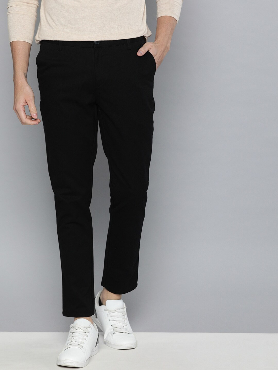 Image of Mast & Harbour Men Regular Fit White Cotton Blend Trousers