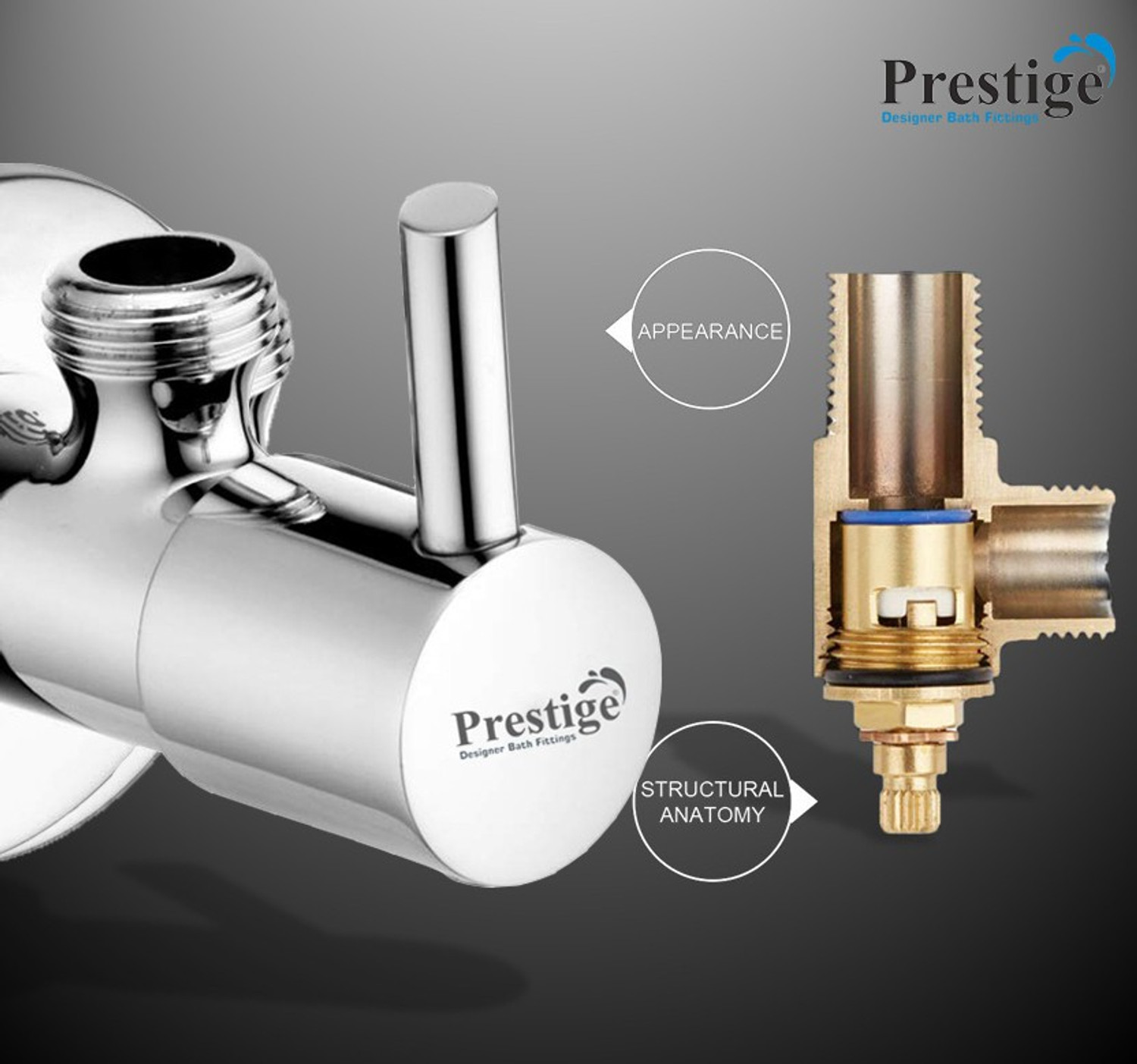 Image of Prestige . Chrome Plated Stainless Steel Turbo Angel Valve Set of -4 Angle Cock Faucet (Wall Mount Installation Type)