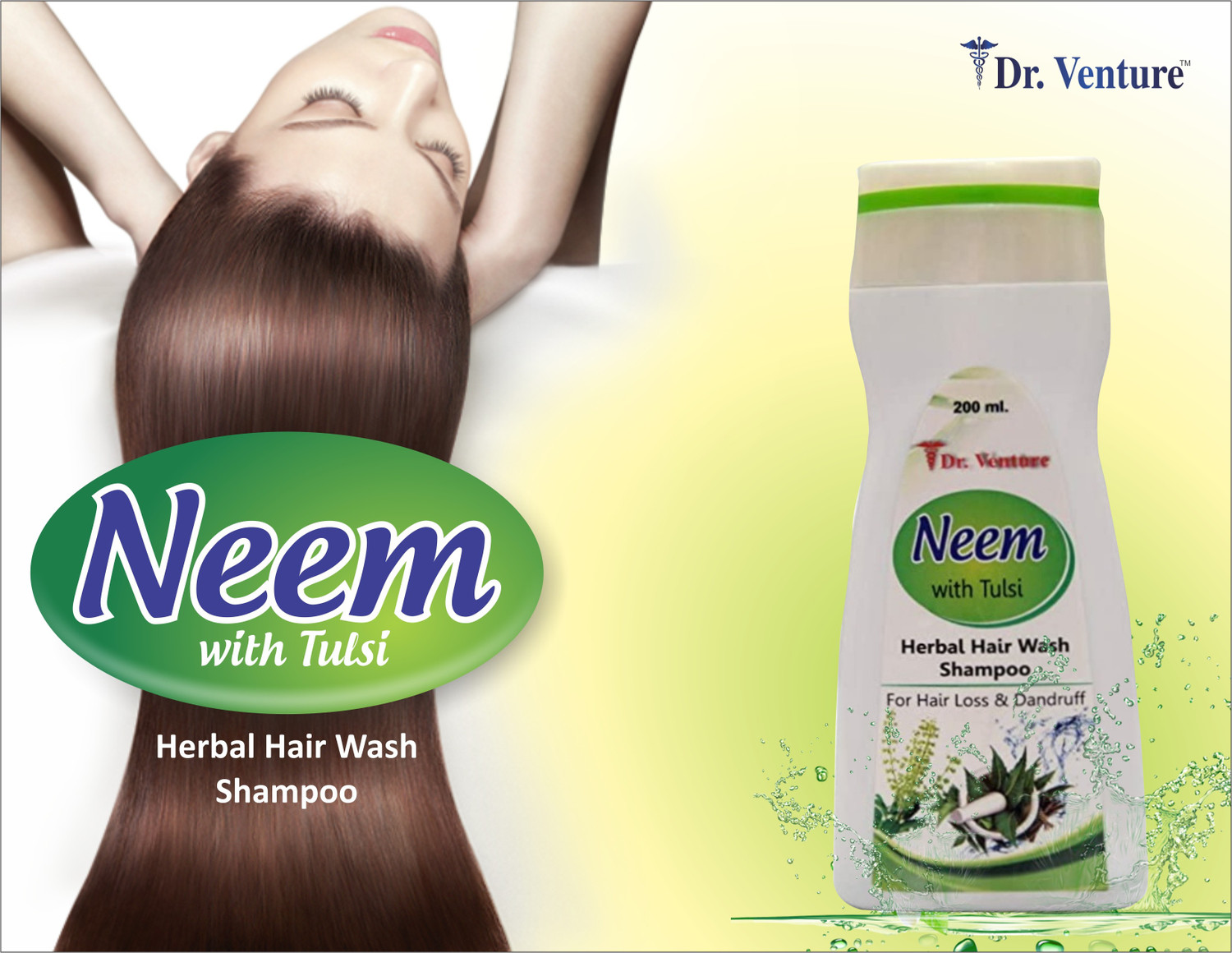 Image of Dr Venture Neem With Tulsi & Amla Shampoo Herbal Hair Wash Shampoo For Hair Loss And Dandruff Smooth & Silky 200 ml Pack of 2 (400 ml)