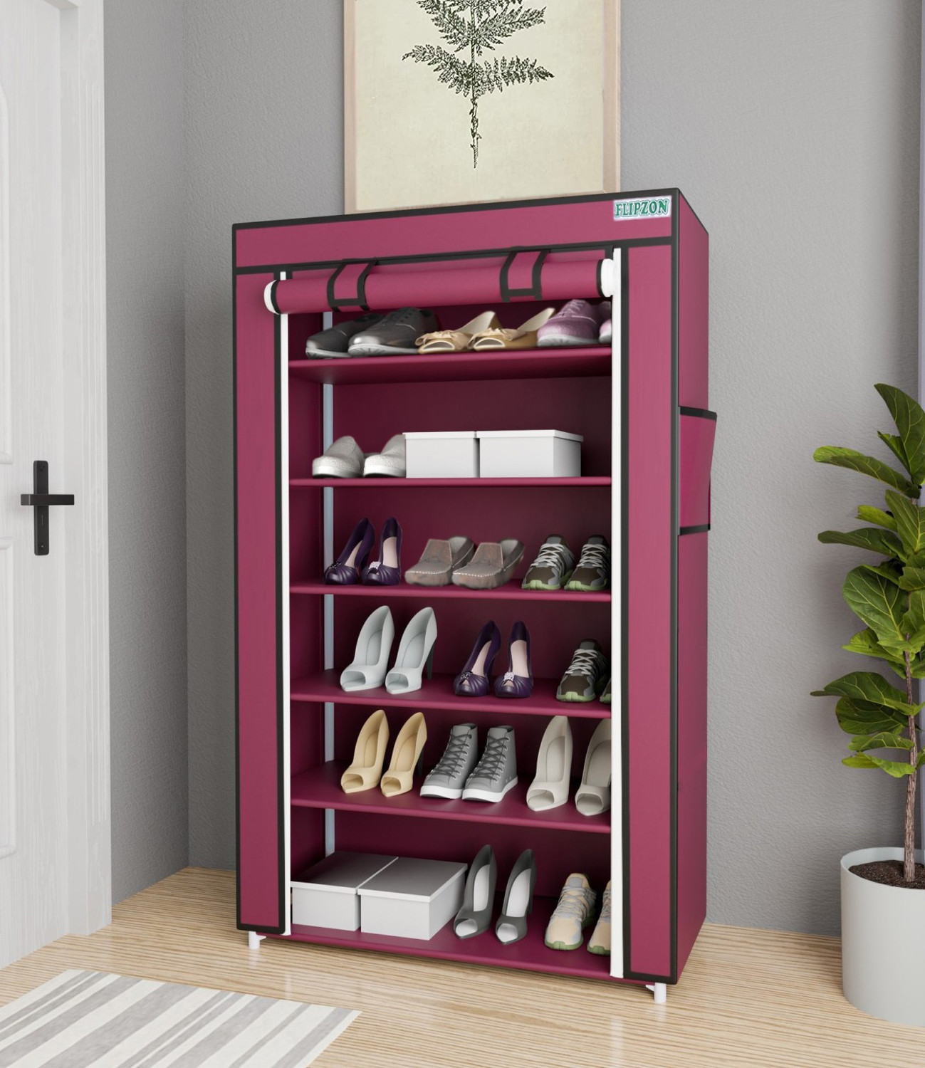 FLIPZON Iron and Fabric Multi-Purpose Shoe Rack, 6 Shelf, Maroon Metal Shoe Stand Price in India - Buy FLIPZON Iron and Fabric Multi-Purpose Shoe Rack, 6 Shelf, Maroon Metal Shoe Stand online at Flipkart.com