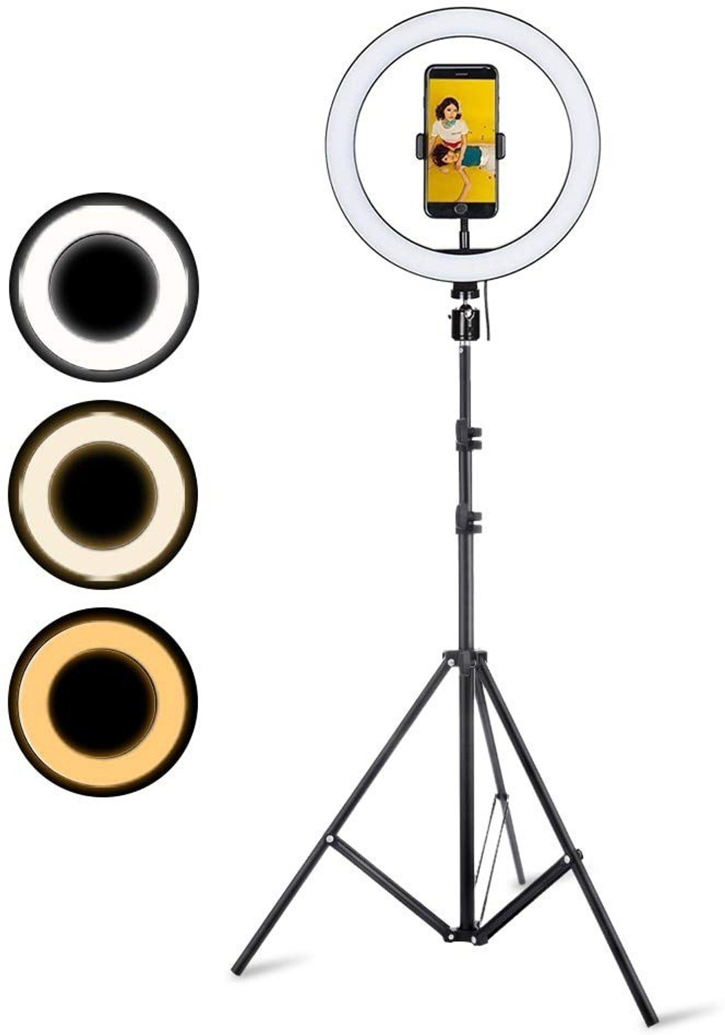 Webilla Big LED Ring Light with Tripod Stand will help you take good selfies and make really good videos. The LED right light has a 360-degree rotating phone holder for convenient reviewing, taking pictures, or shooting videos Tripod - Webilla : Flipkart.com