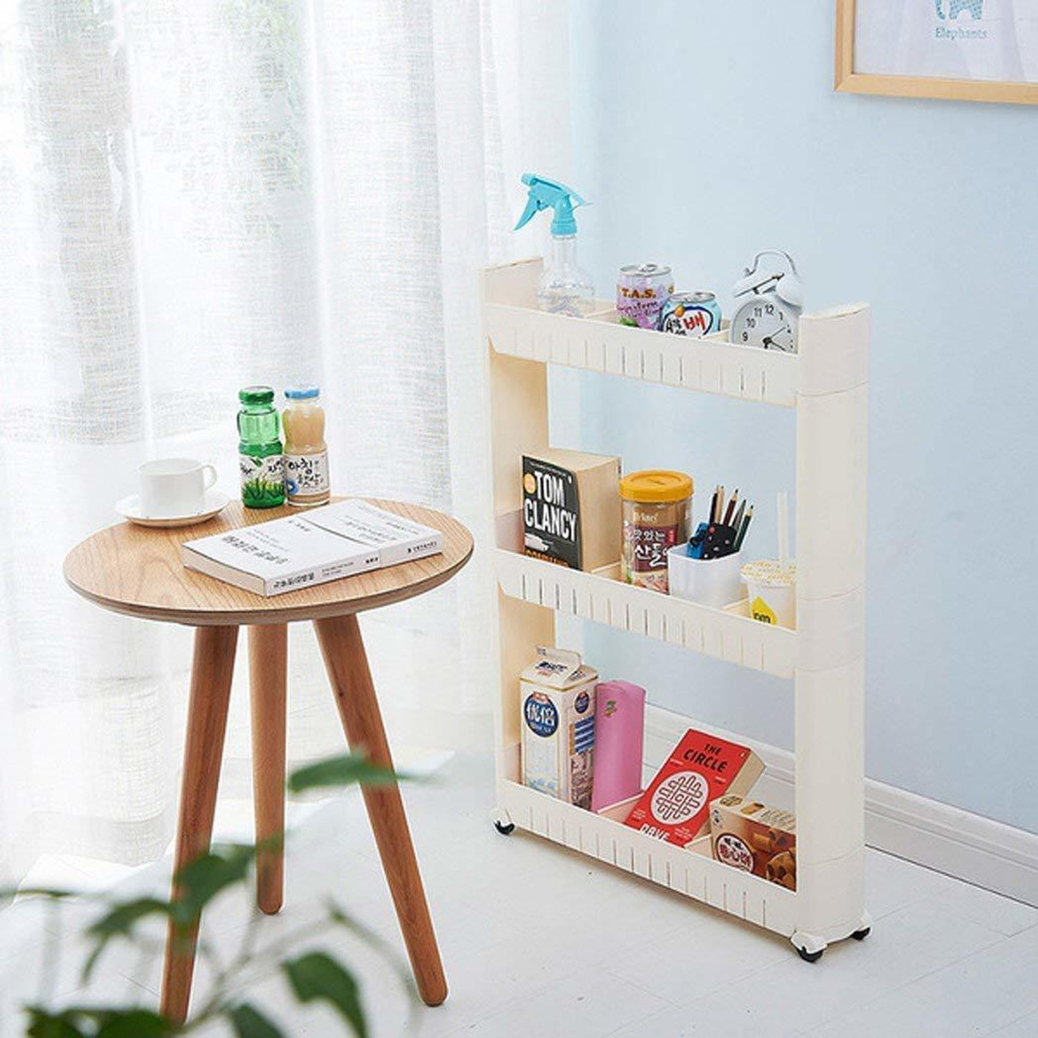 Image of QUISTAL 3 Layer Storage Organizer Multipurpose Slim Rack | White 3 Tier Utility Shelf with Wheels for Kitchen, Bedroom, Bathroom Plastic Kitchen Trolley (DIY(Do-It-Yourself))