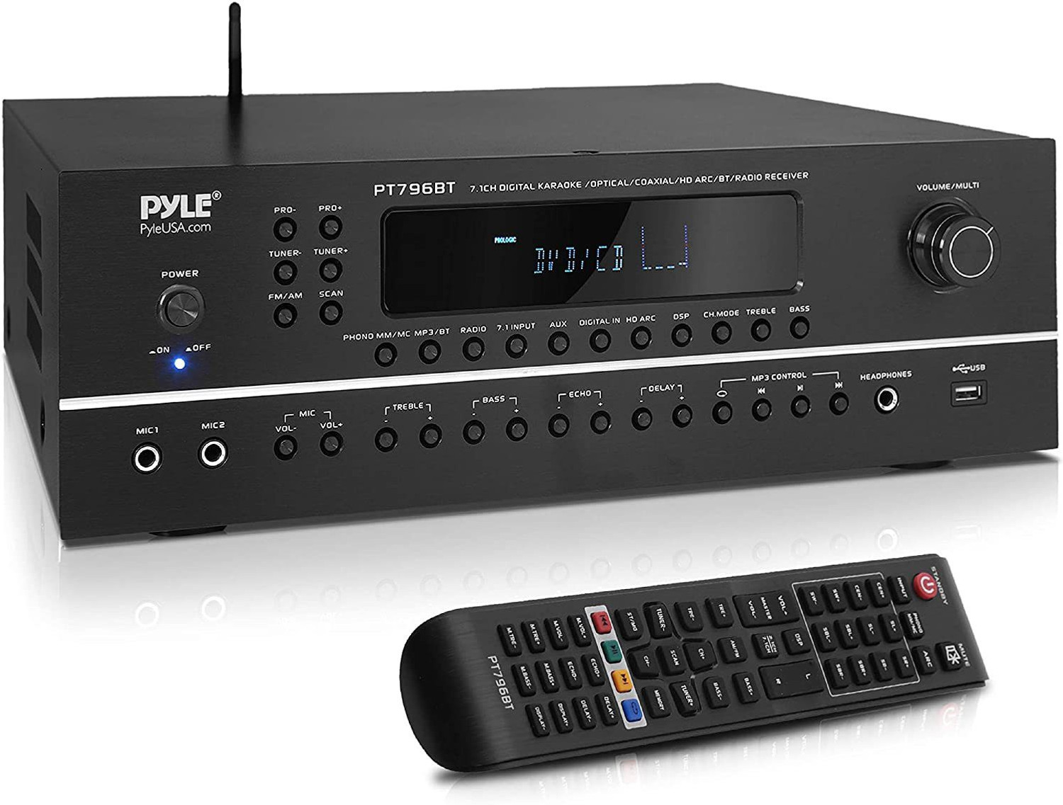 Image of PYLE 7.1-Channel Hi-Fi Bluetooth Stereo Amplifier - 2000 Watt AV Home Theater Speaker Subwoofer Surround Sound Receiver w /Radio, USB, RCA, HDMI, MIC in, Supports 4K UHD TV, 3D, Blu-Ray - PT796BT 600 W AV Control Receiver (Black)
