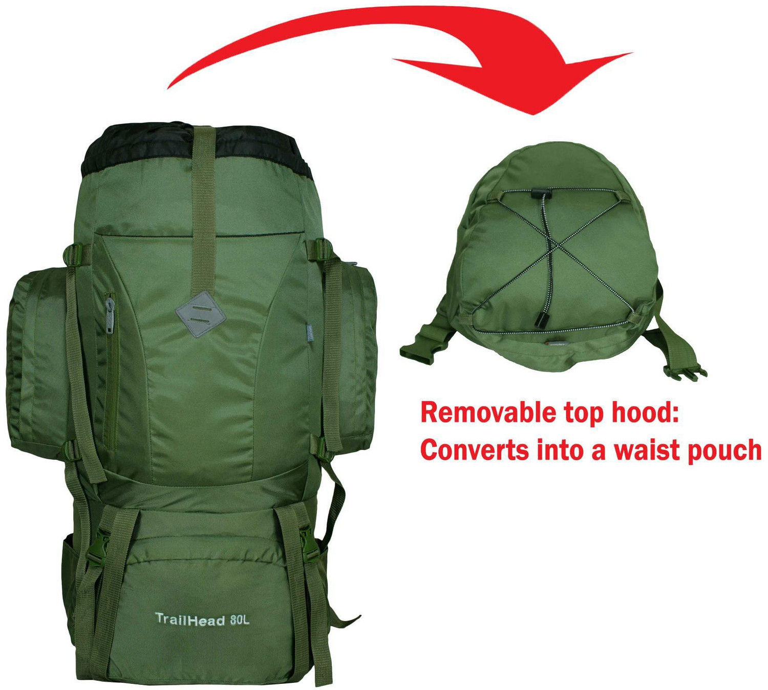 Image of MOUNT TRACK Trail-Head Hiking, Trekking Backpack with rain cover Rucksack - 80 L (Green)
